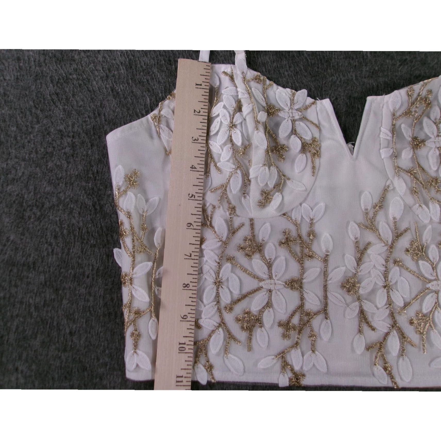 Shein SheIn Crop Bustier Women L White Gold Embroidered Floral Boho Chic Festival Party Size L / US 10 / IT 46 - 4 Thumbnail