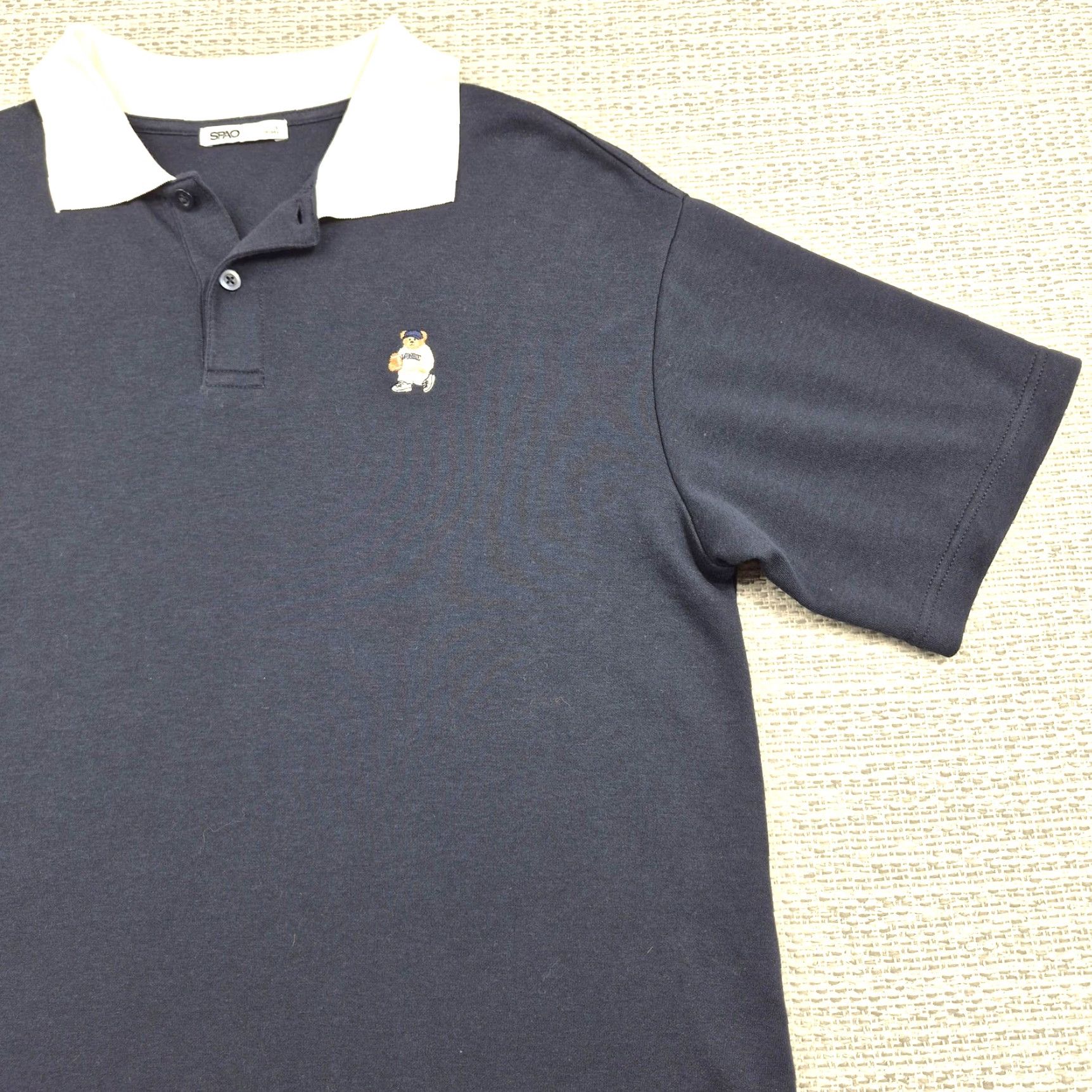 Vintage SPAO Polo Shirt Mens Large Blue White Teddy Bear Baseball Embroidered Collar Shirt Size US L / EU 52-54 / 3 - 2 Thumbnail