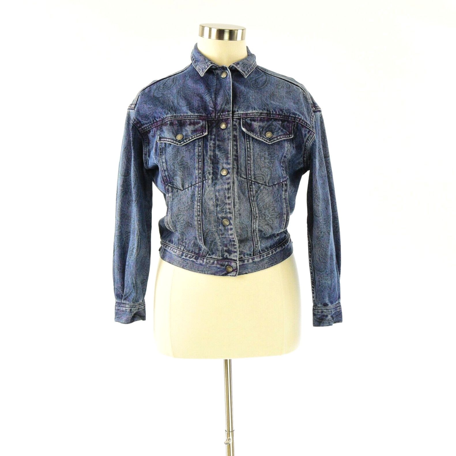 image of 80's Vintage Calvin Klein Paisley Denim Jacket Made In Usa Medium Wash Size M in White, Women's