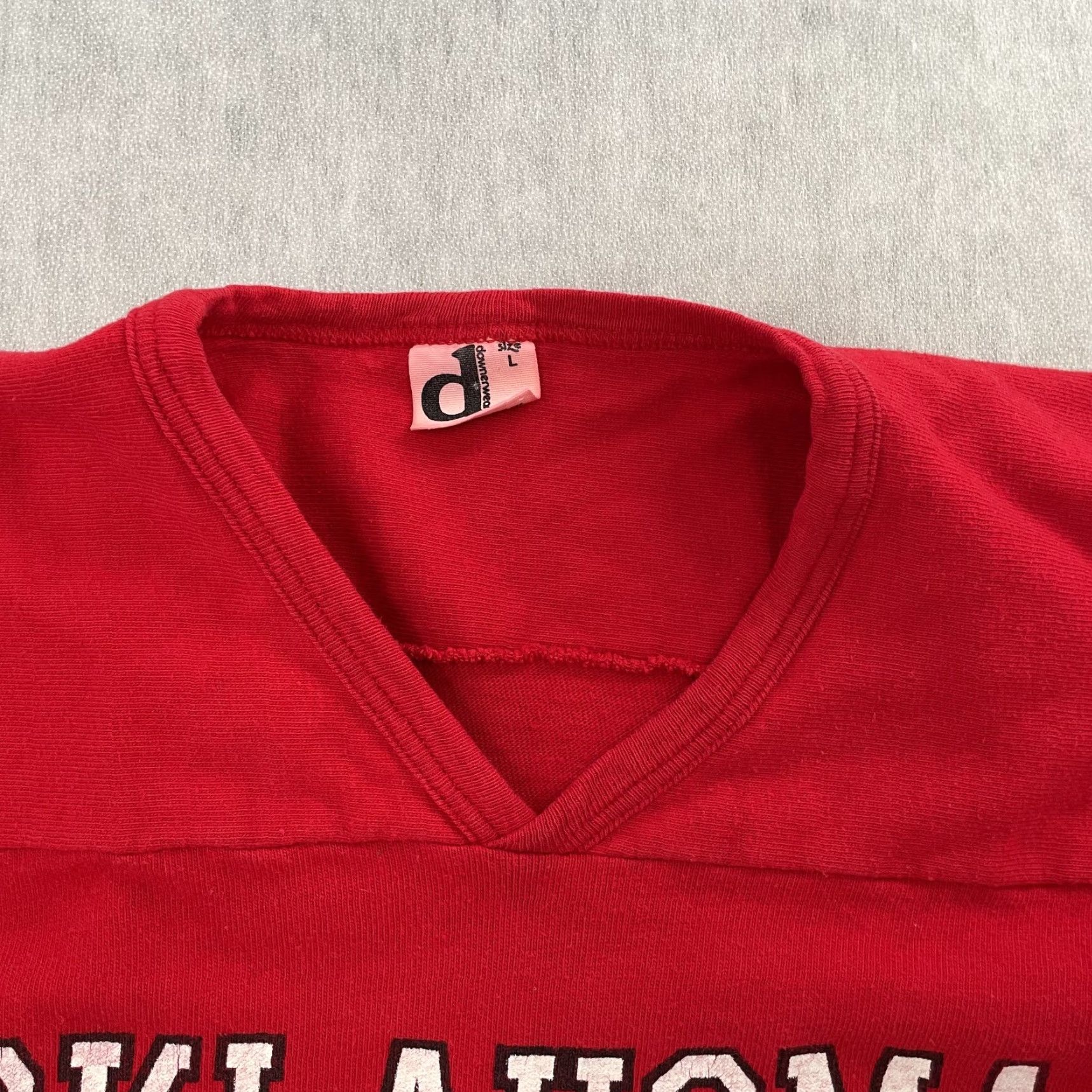 Vintage VINTAGE Downerwear Oklahoma Sooners T-Shirt Adult Large Red 3/4 Sleeve V-Neck 90s Football Mens Size US L / EU 52-54 / 3 - 3 Thumbnail
