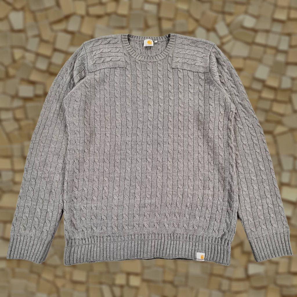 Carhartt Carhartt Mens Jumper Grey XL Cable Knit Wool Blend Pullover Size US XL / EU 56 / 4 - 1 Thumbnail