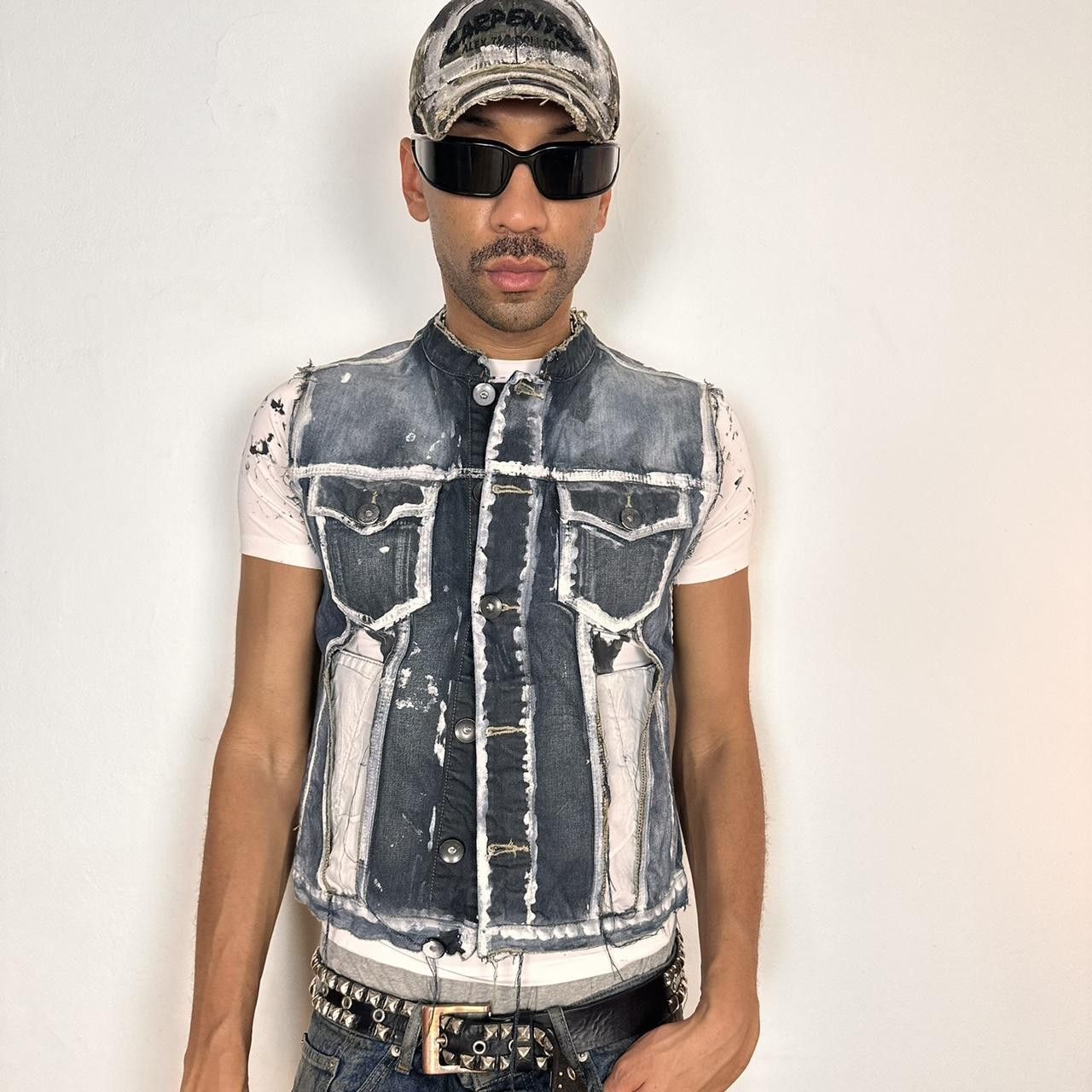 Other ASTROBOI* Blue Painted Deconstructed Denim Vest - Medium Size US M / EU 48-50 / 2 - 2 Thumbnail