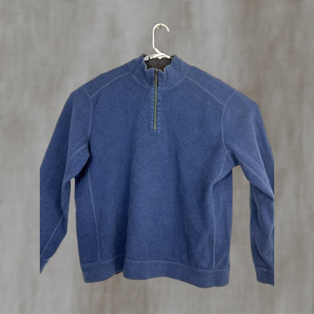 Tommy Bahama VINTAGE Tommy Bahama Mens XL Navy Blue Brown Reversible 1/4 Zip Pullover Sweater Size US XL / EU 56 / 4 - 1 Thumbnail