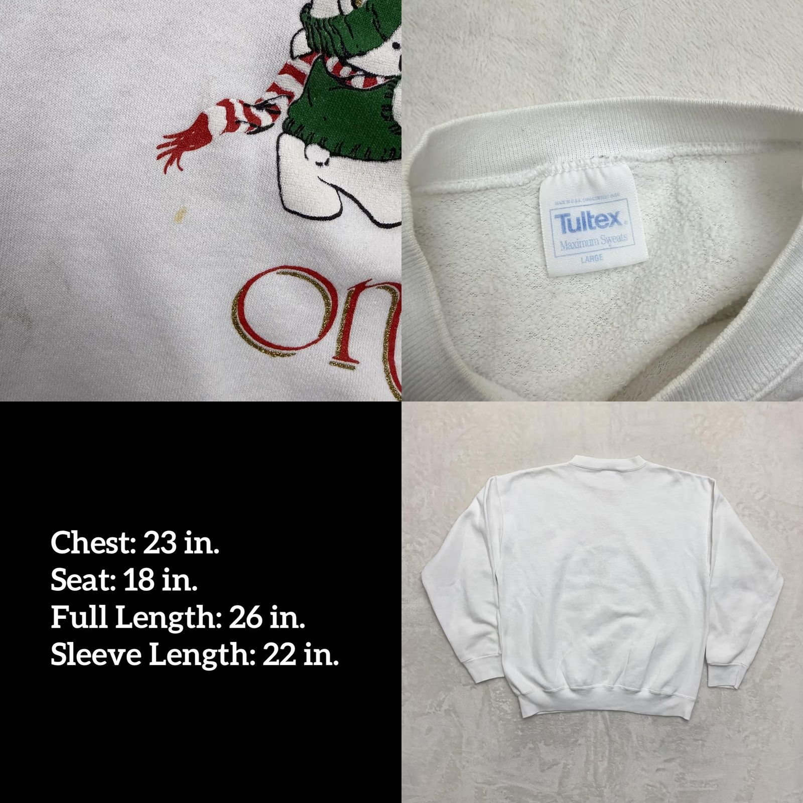 Tultex VINTAGE Tultex Peace On Earth Sweatshirt Mens Large White Christmas Graphic 90s Size US L / EU 52-54 / 3 - 8 Thumbnail
