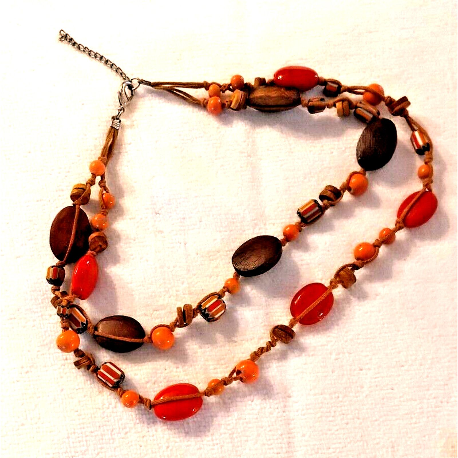 Other 2 Strand Plastic/Wood/Coral Color Bead 16" Choker Leather Size ONE SIZE - 5 Thumbnail
