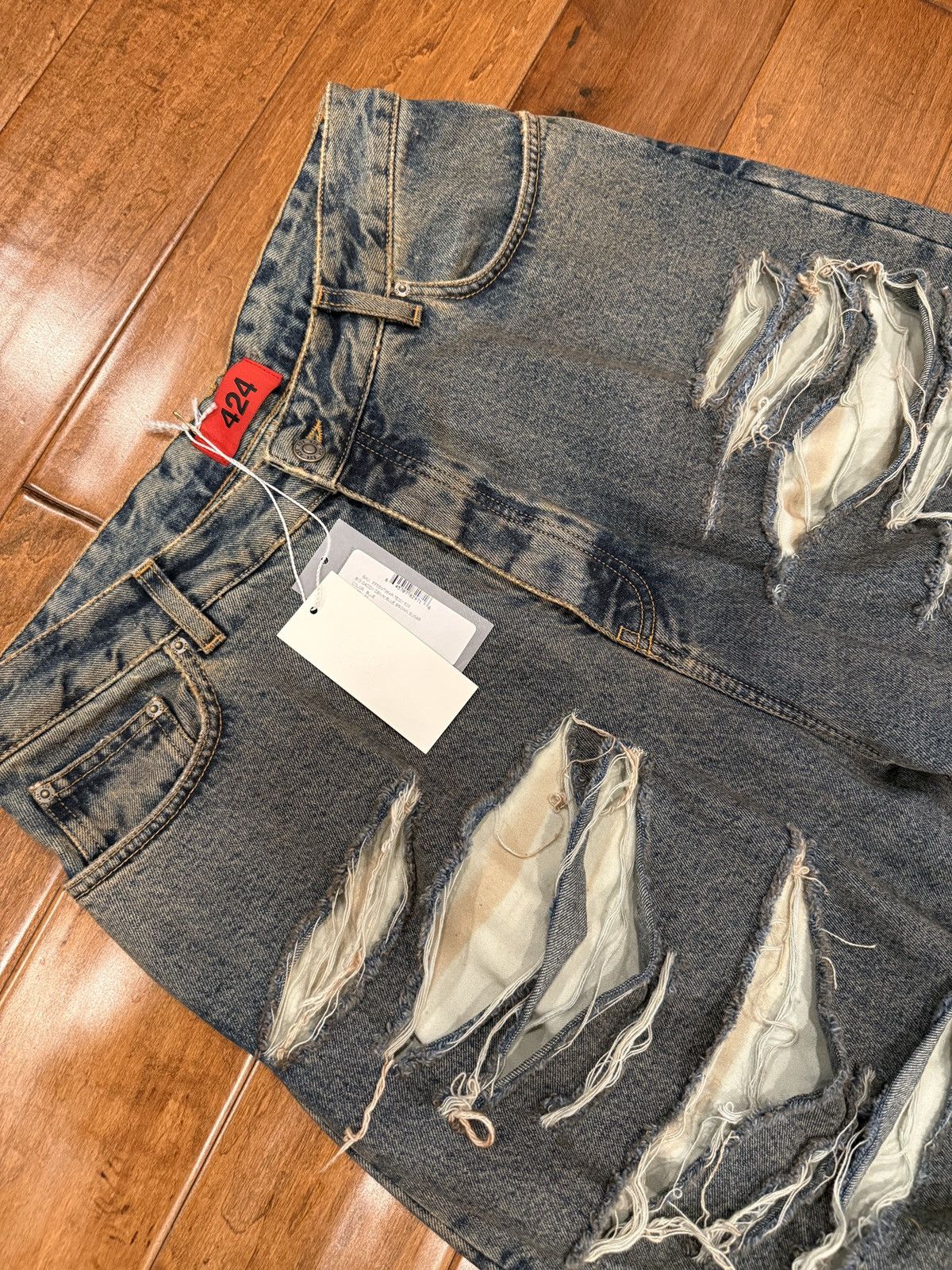 424 424 Big Daddy Denim Blue Brown Sugar Wash Distressed Size US 34 / EU 50 - 4 Thumbnail
