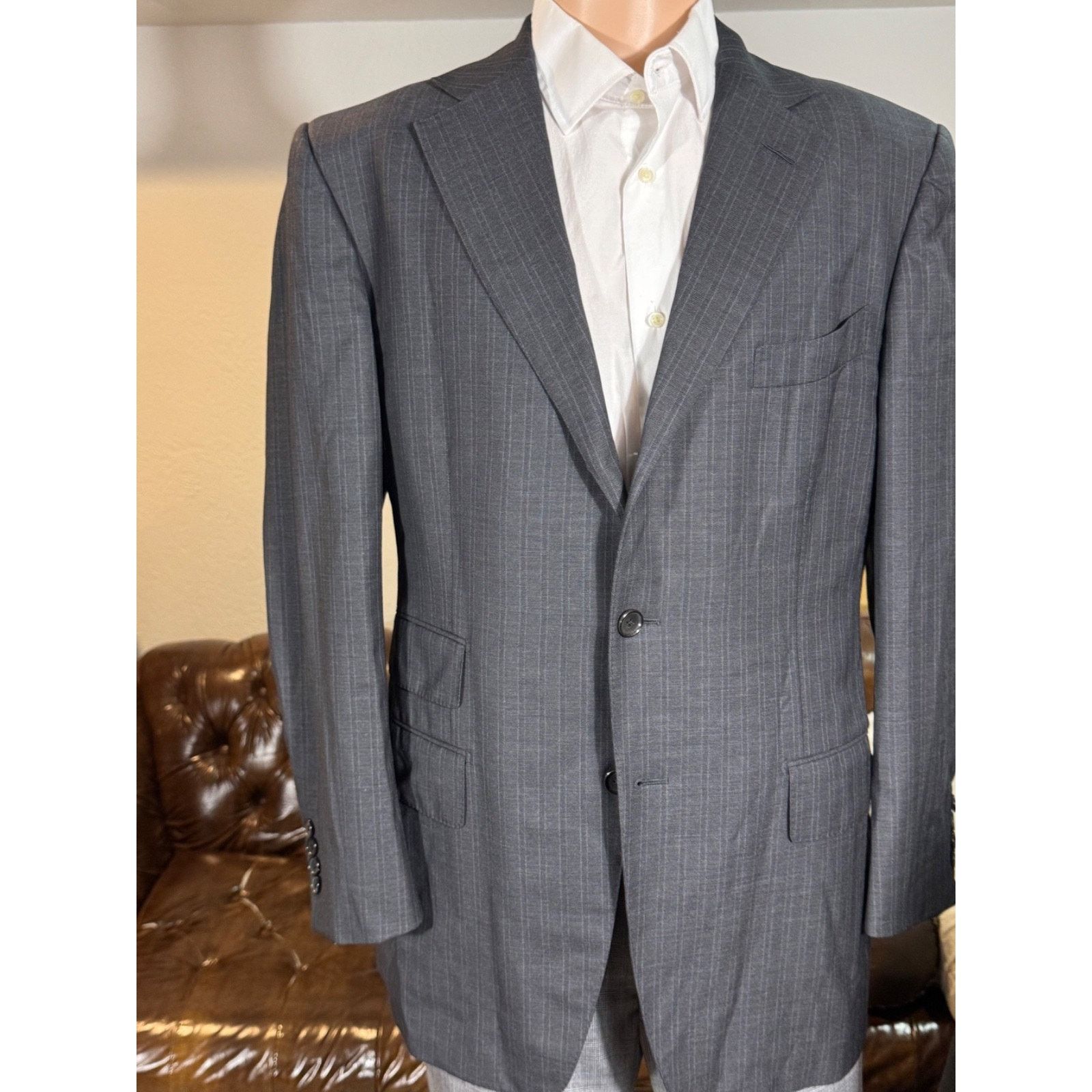 Tom Ford Tom Ford Charcoal Striped Gray Wool Blazer Notch Lapel 52 42 Size 42R - 2 Thumbnail