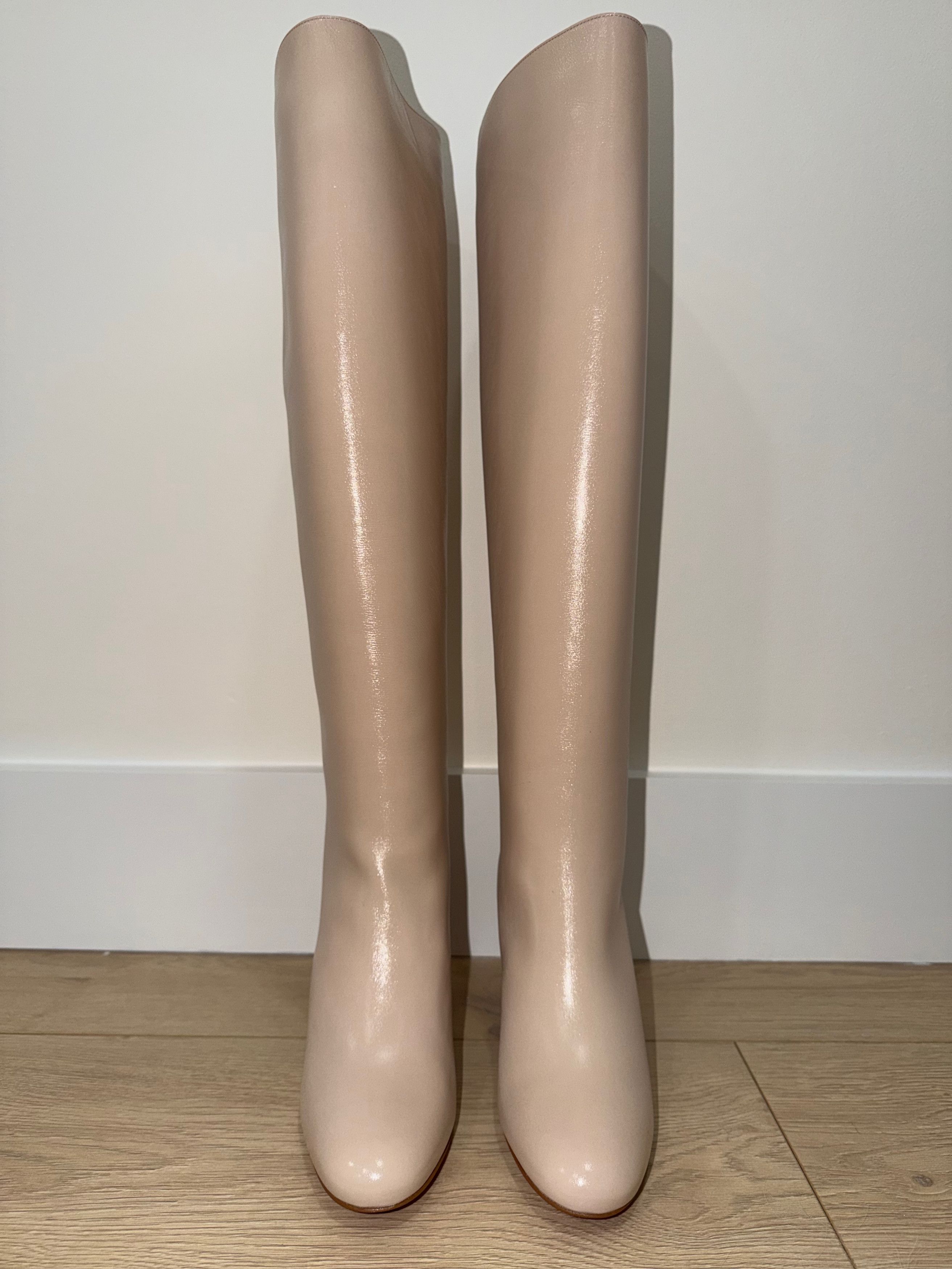 Christian Louboutin Janitta 85 Pearl Beige Sugar Leather Knee High Heel Boot 37 Size US 7 / IT 37 - 23 Thumbnail