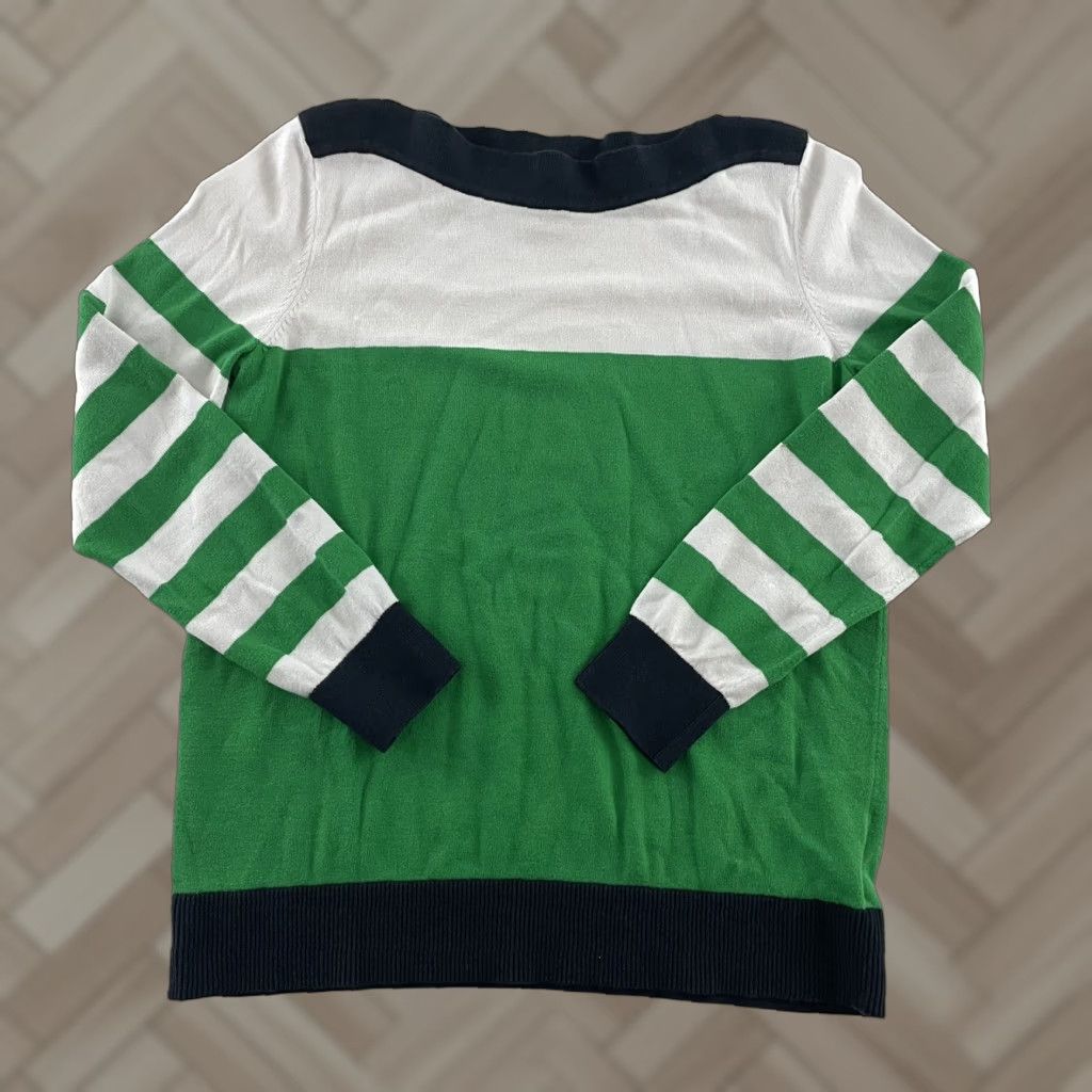 Michael Kors Michael Kors Striped Viscose Blend Pullover Sweater Women's M Green White Shirt Pullover Knit Womens MK Green Striped Viscose Sweater Size M / US 6-8 / IT 42-44 - 1 Thumbnail