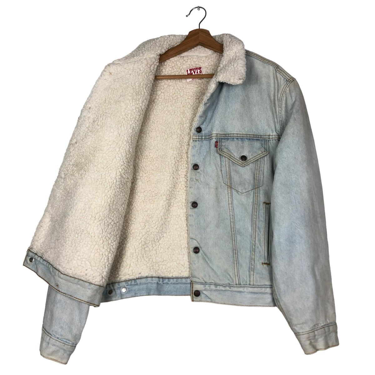 Levi's 🔥VINTAGE DENIM BIKER JACKET LEVI’S USA SHEARLING MINK FUR Size US M / EU 48-50 / 2 - 11 Thumbnail