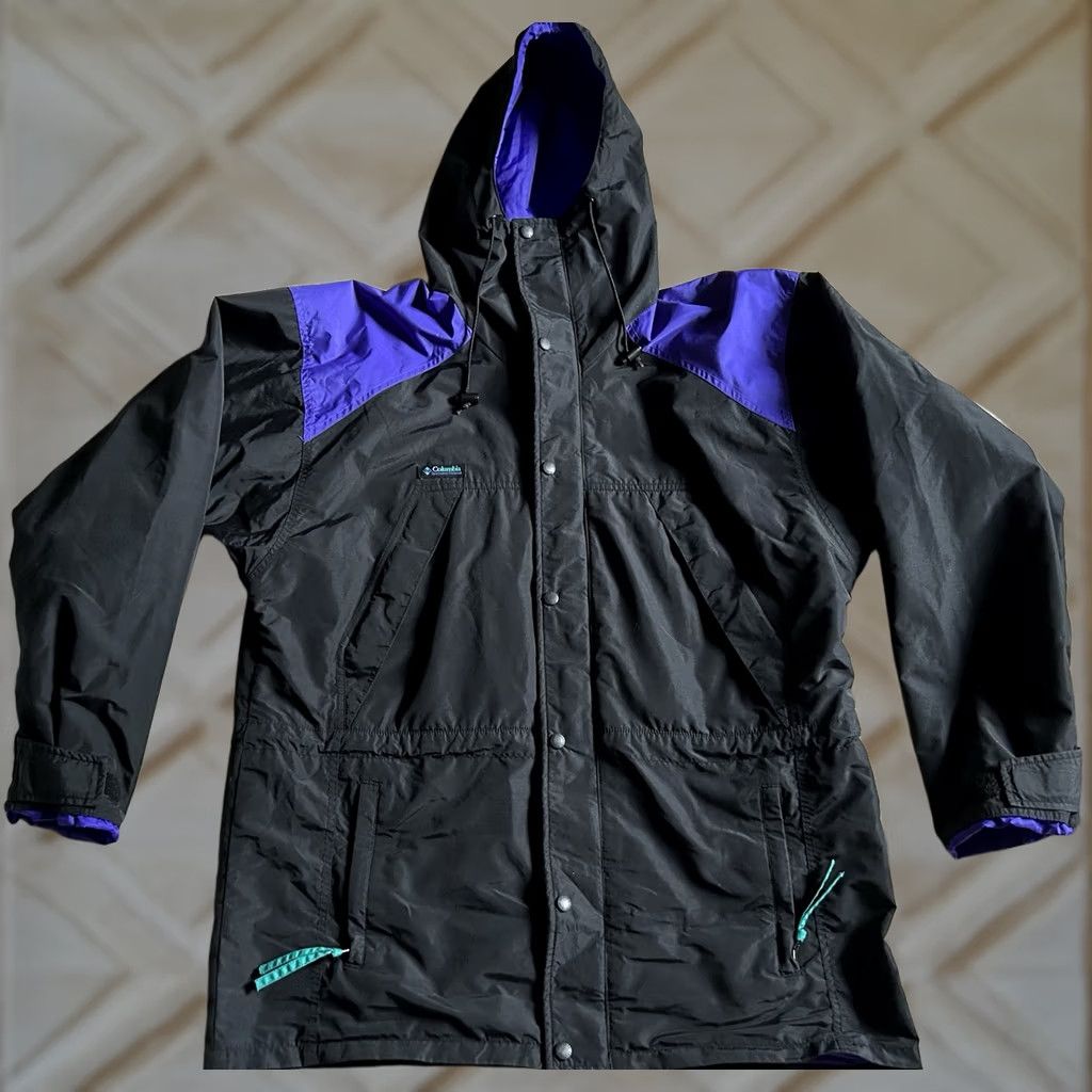 Vintage VINTAGE Columbia Sportswear Hooded Jacket Mens Size L Purple Black Blue Radial Sleeve Full Zip 90s Bomber Coat/Pullover? Size US L / EU 52-54 / 3 - 1 Thumbnail