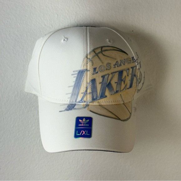 Adidas NEW L.A. LAKERS NBA ADIDAS FITMAX 70 L/XL WHITE HAT Size ONE SIZE - 1 Thumbnail