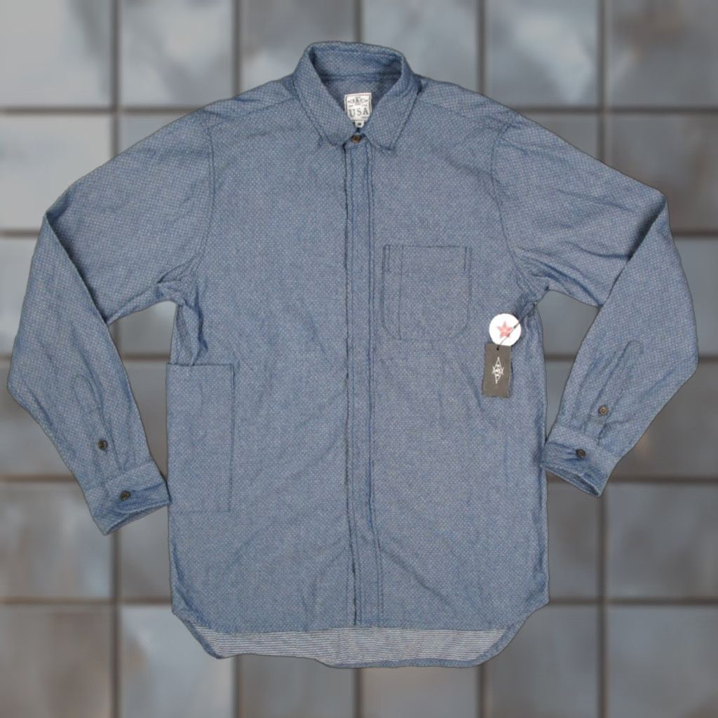 Vintage Ruell and Ray Shirt Mens Medium Blue Chambray Polka Dot Long Sleeve Zip Front USA Size US M / EU 48-50 / 2 - 1 Thumbnail
