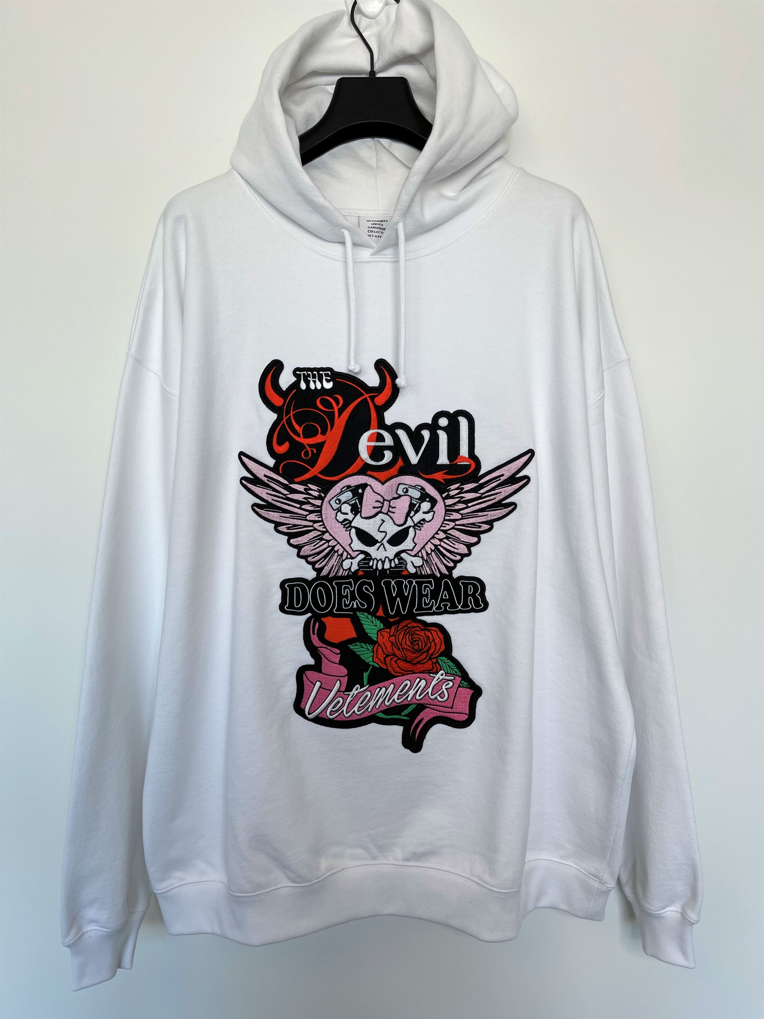 image of Vetements S Devil Does Wear Embroidered Peace Patch Skull Rose Ss22 in White, Men's (Size Small)