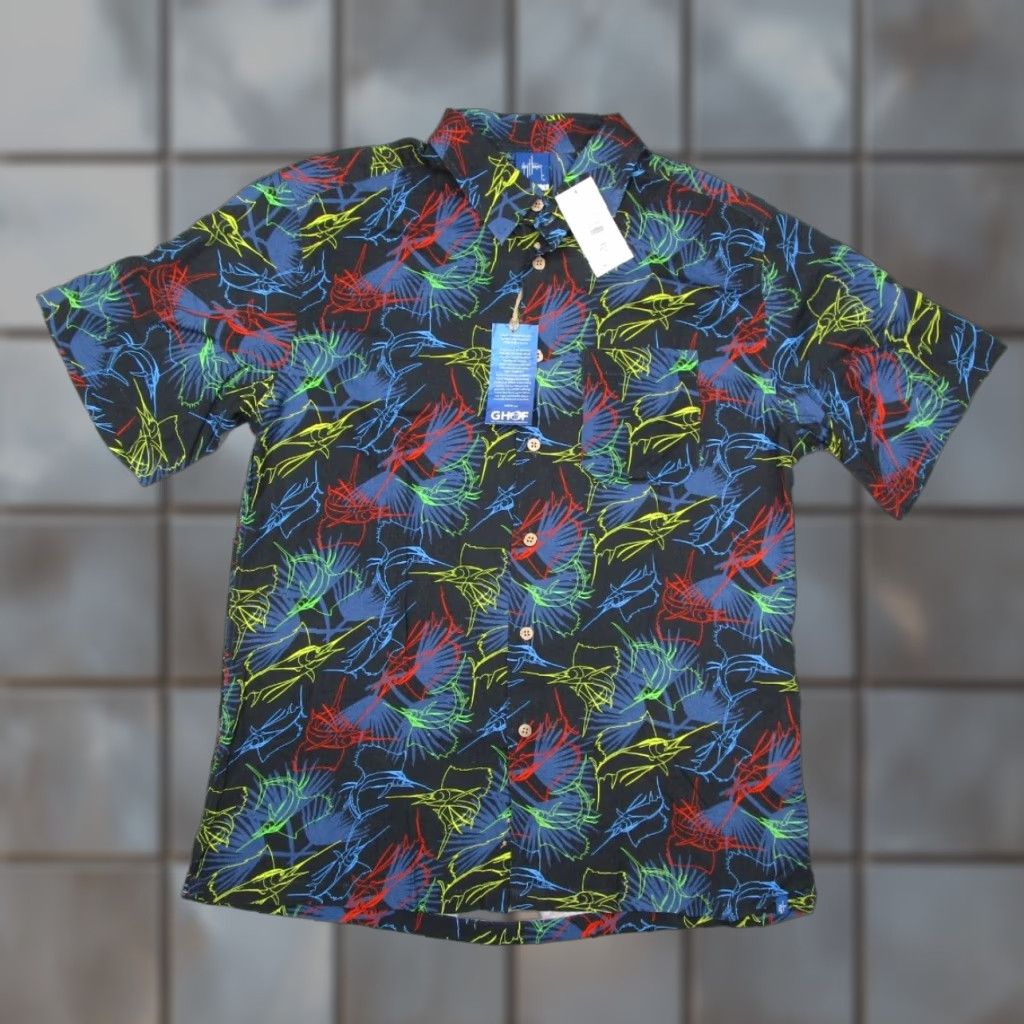 Guy Harvey Guy Harvey Shirt Men Large Blue Button Up Popper Marlin Hawaiian Tiki AOP Size US L / EU 52-54 / 3 - 1 Thumbnail