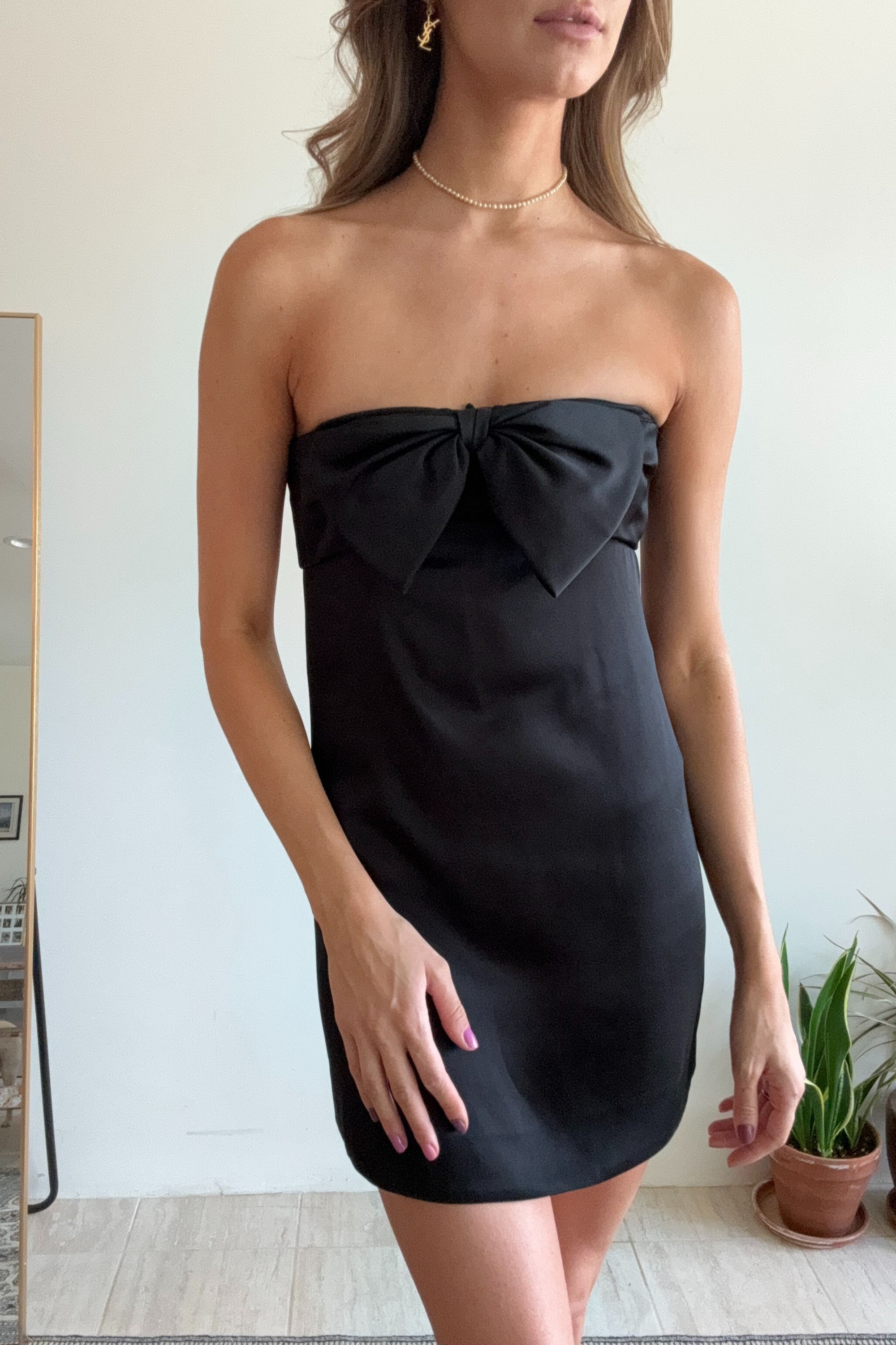 Saint Laurent Strapless Little Black Mini Dress with Bow