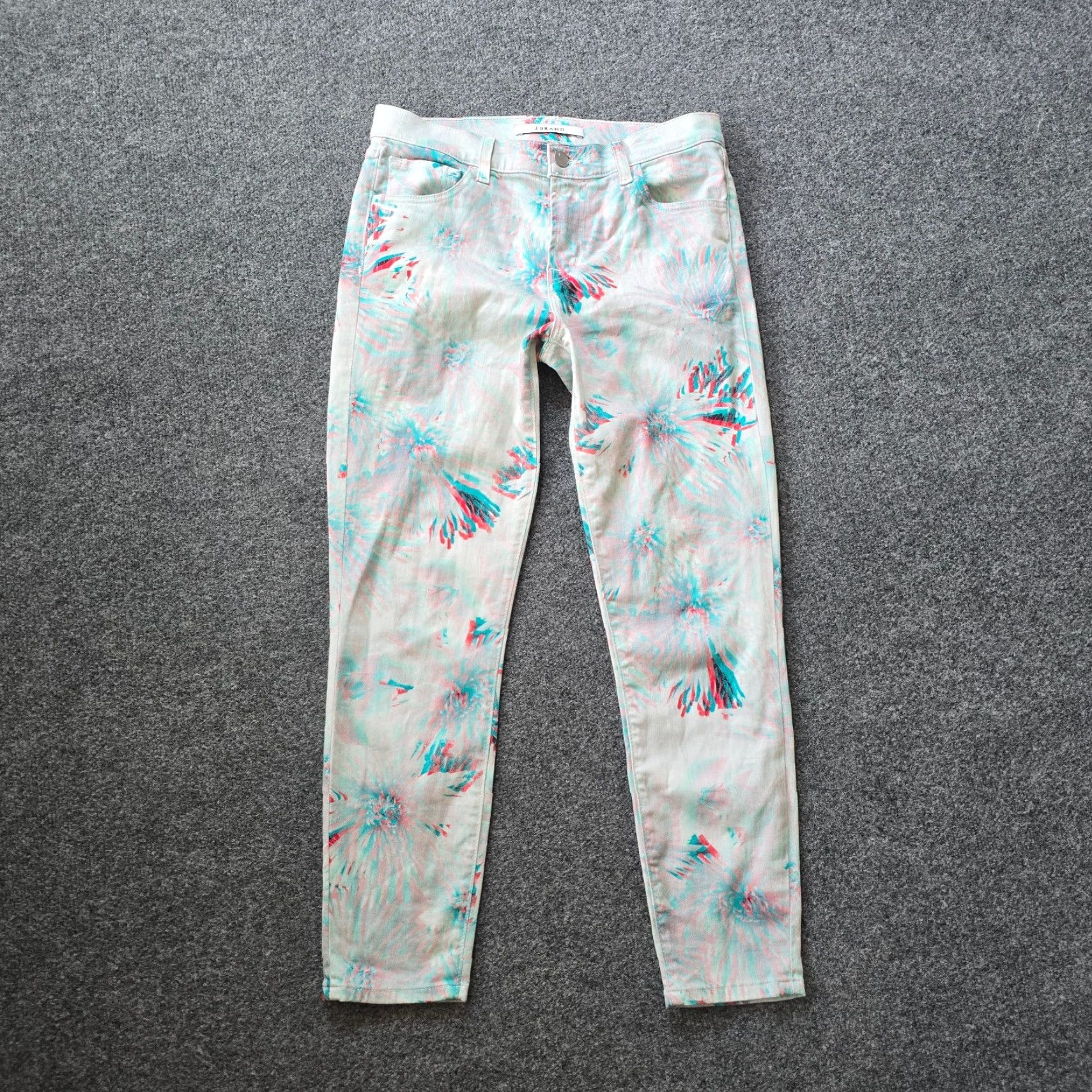 J Brand J Brand Pants Womens 29 White Floral Art To Wear Stretch Skinny Casual Green Twill Cotton Ankle Regular Women Mens Size 29" - 2 Thumbnail