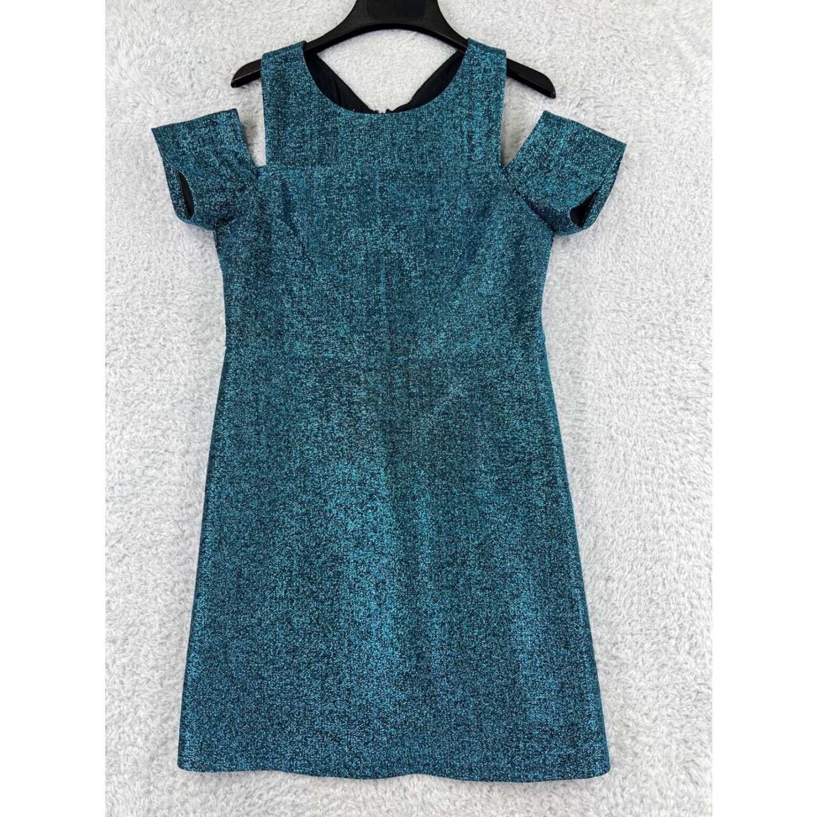 Topshop TopShop Dress Black Blue Metalic Sparkle Polyester Stretch Mini Length Womens 8 Size M / US 6-8 / IT 42-44 - 2 Thumbnail