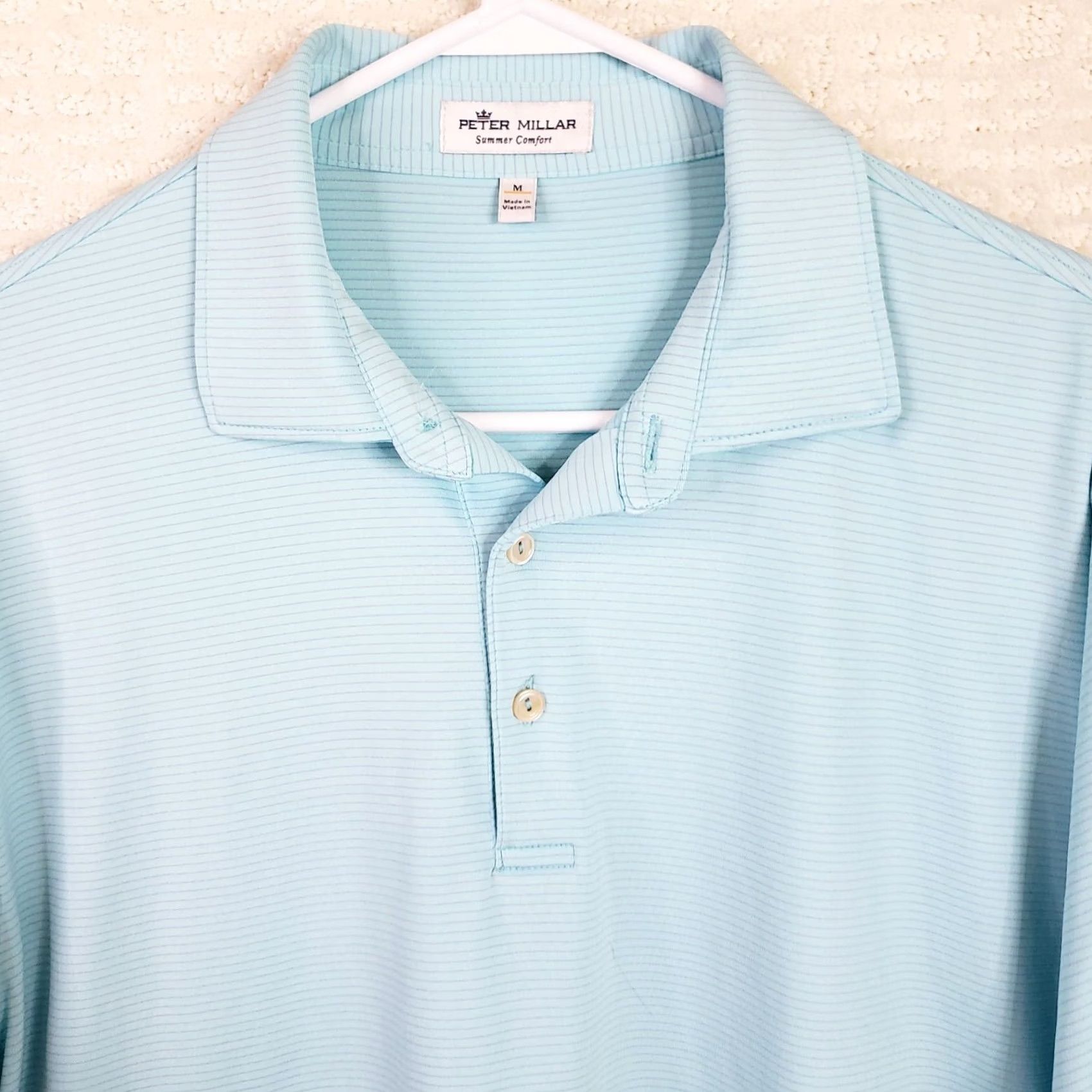 Peter Millar Peter Millar Crown Summer Comfort Striped Golf Polo Aqua Blue Striped Men's M Size US M / EU 48-50 / 2 - 3 Thumbnail