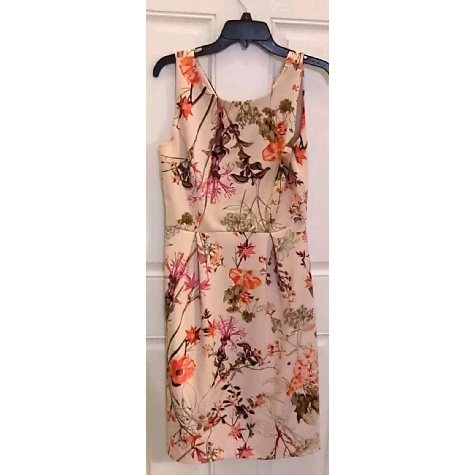 Vintage EnFocus Studio Dress 10 Sleeveless Stretch Pink Floral Knee Length Women's Size L / US 10 / IT 46 - 2 Thumbnail