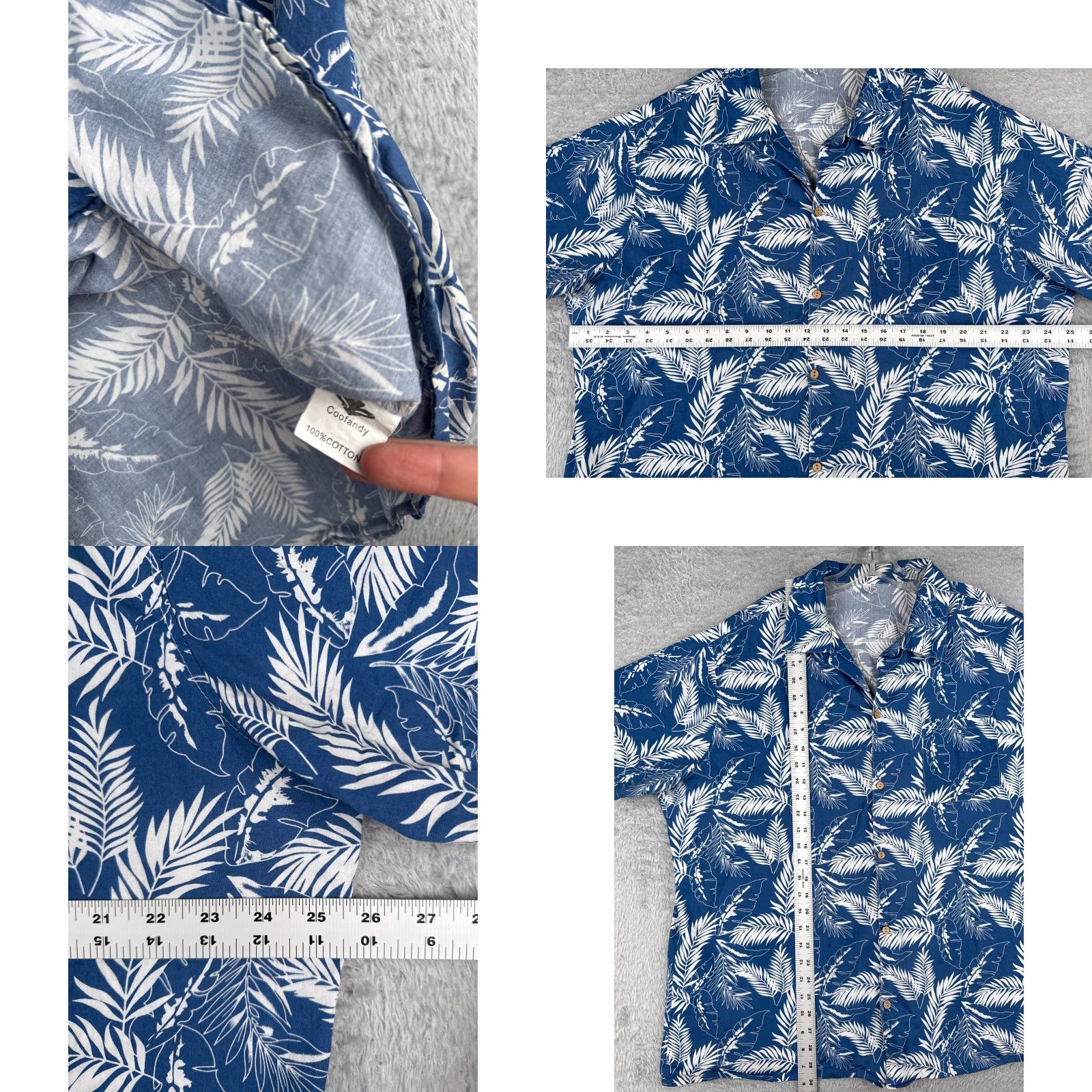 Vintage Coofandy Shirt Men 3XL Blue White Palm Leaf Print 100% Cotton Hawaiian Button-Up Casual Formal Size US XXL / EU 58 / 5 - 8 Thumbnail