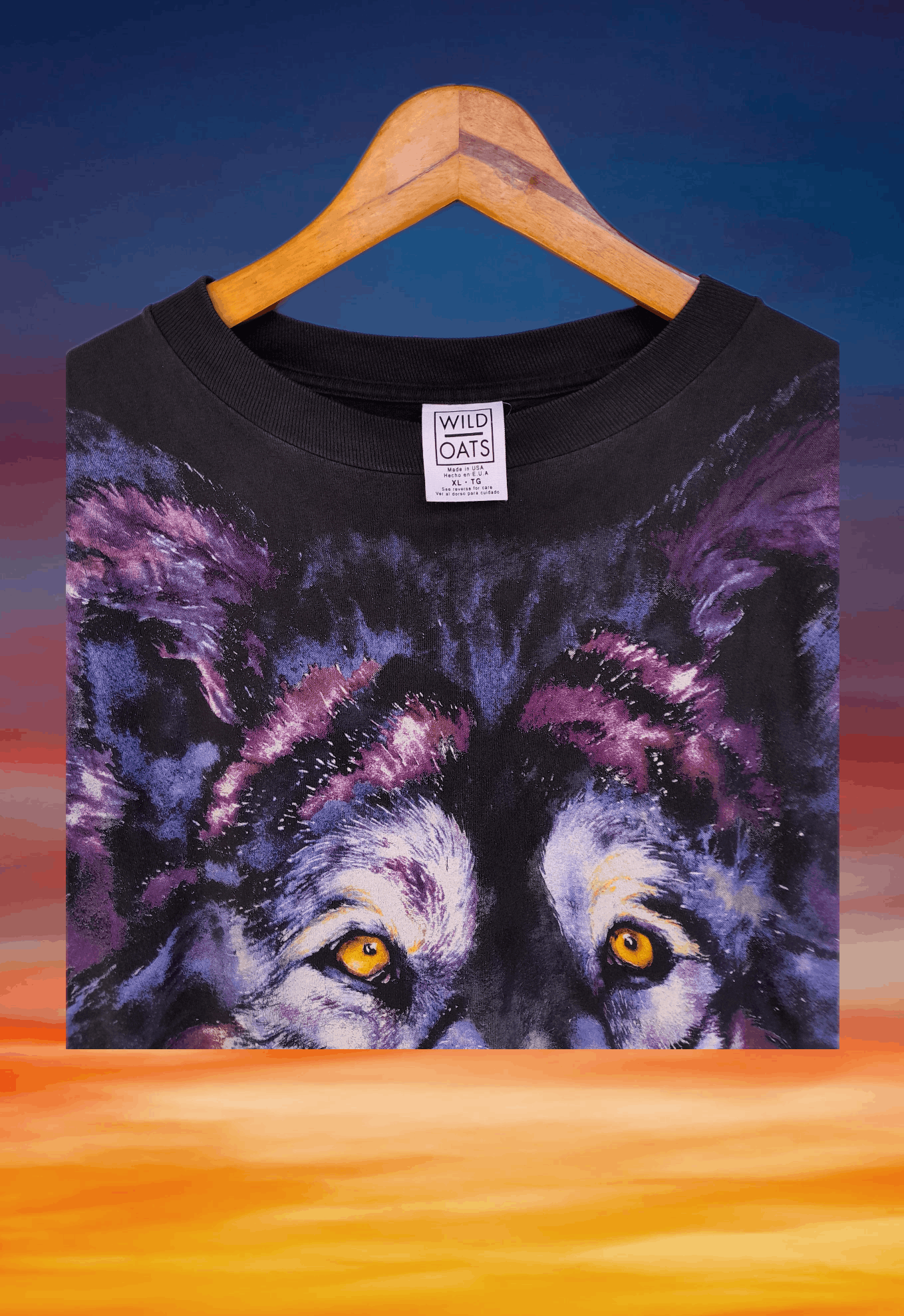 Vintage Vintage 90s WOLF Mega Print art T-Shirt raptees style Size US XL / EU 56 / 4 - 4 Thumbnail