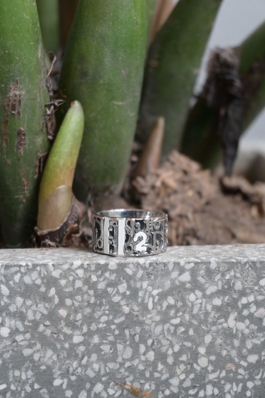 Dior Dior by John Galliano black trotter oblique D2 silver ring. Size ONE SIZE - 2 Thumbnail