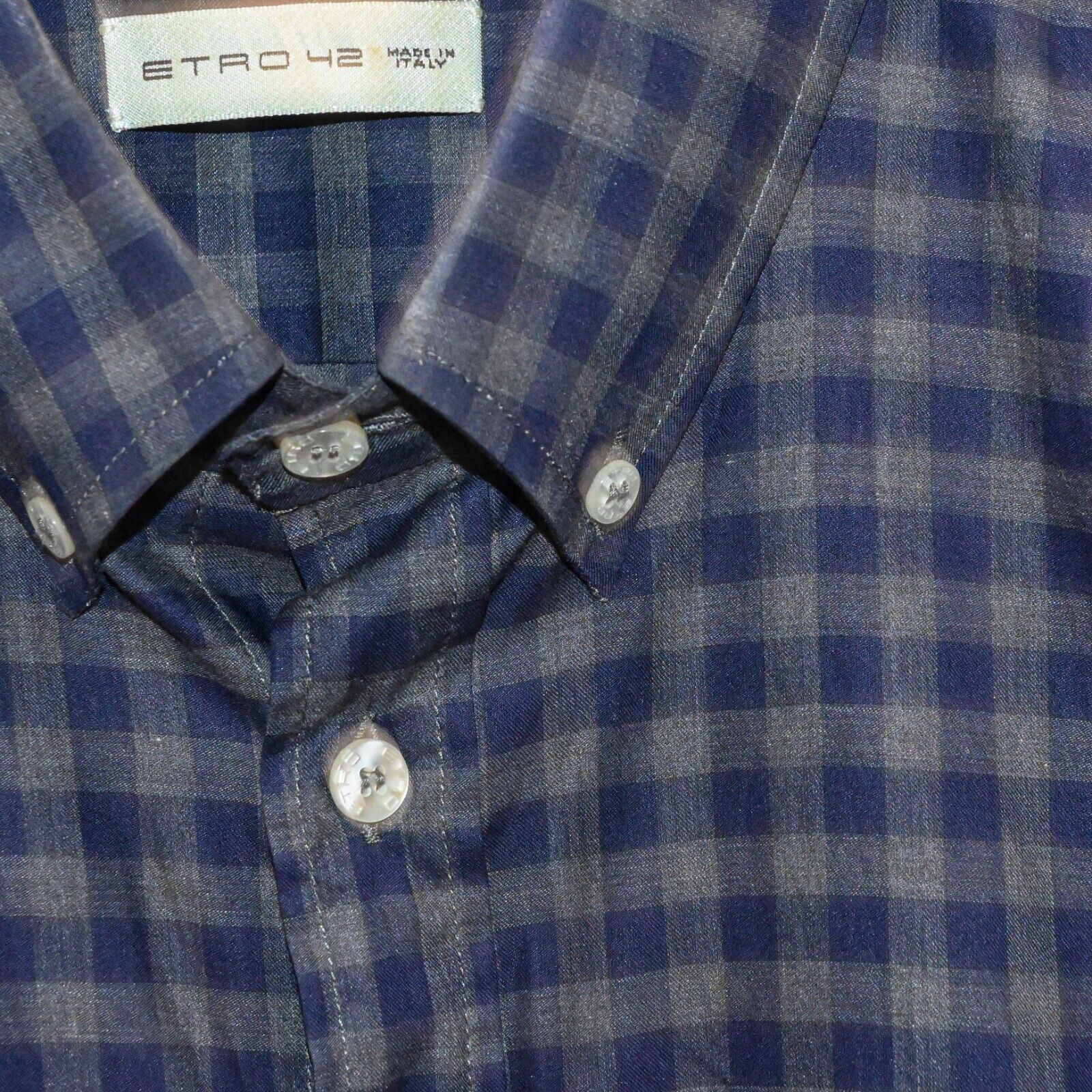 Etro ETRO Men's Button Down Shirt in Blue grey check cotton Size US L / EU 52-54 / 3 - 4 Thumbnail