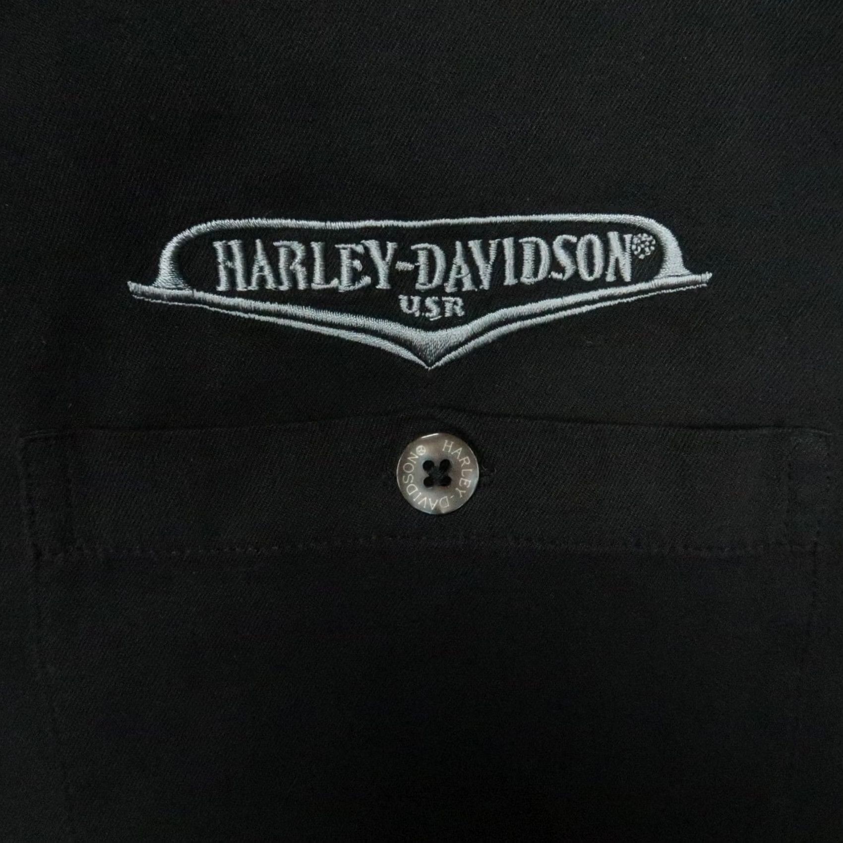 Harley Davidson Harley-Davidson Shirt Mens 2XL Black Short Sleeve Button-Up Silk Graphic - Harley-Davidson Shirt, Black, 2XL, Silk, Button-Up, Short Sleeve, Mens Size US XXL / EU 58 / 5 - 5 Thumbnail