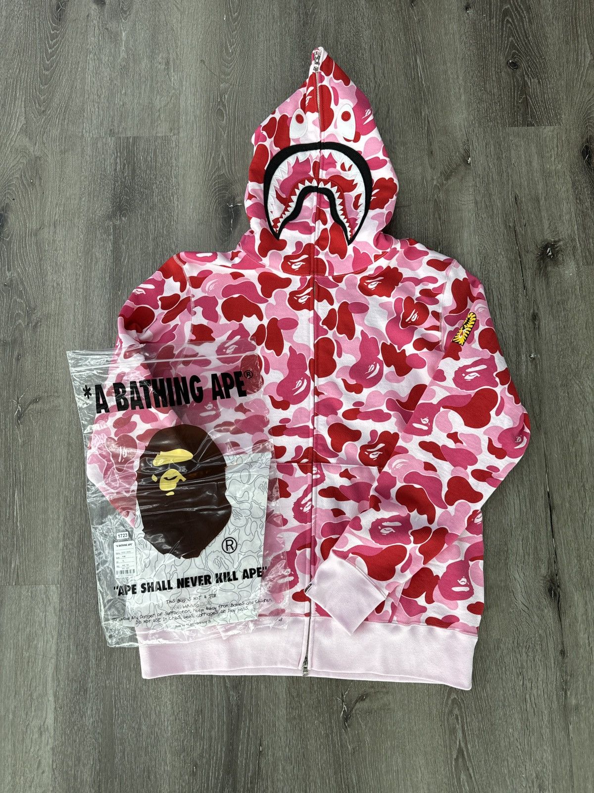 image of Bape Abc Camo 2Nd Shark Full Zip Hoodie in Pink, Men's (Size XL)