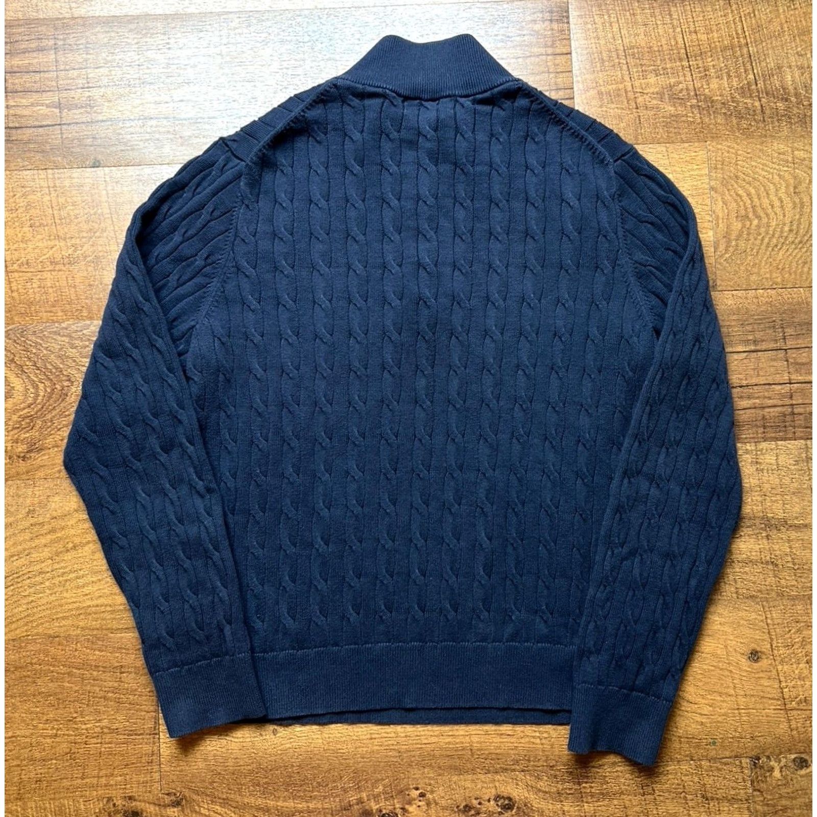 Lands' End VINTAGE Lands' End Mens Large Navy Blue Cable Knit Henley Mock-Neck Sweater Size US L / EU 52-54 / 3 - 3 Thumbnail