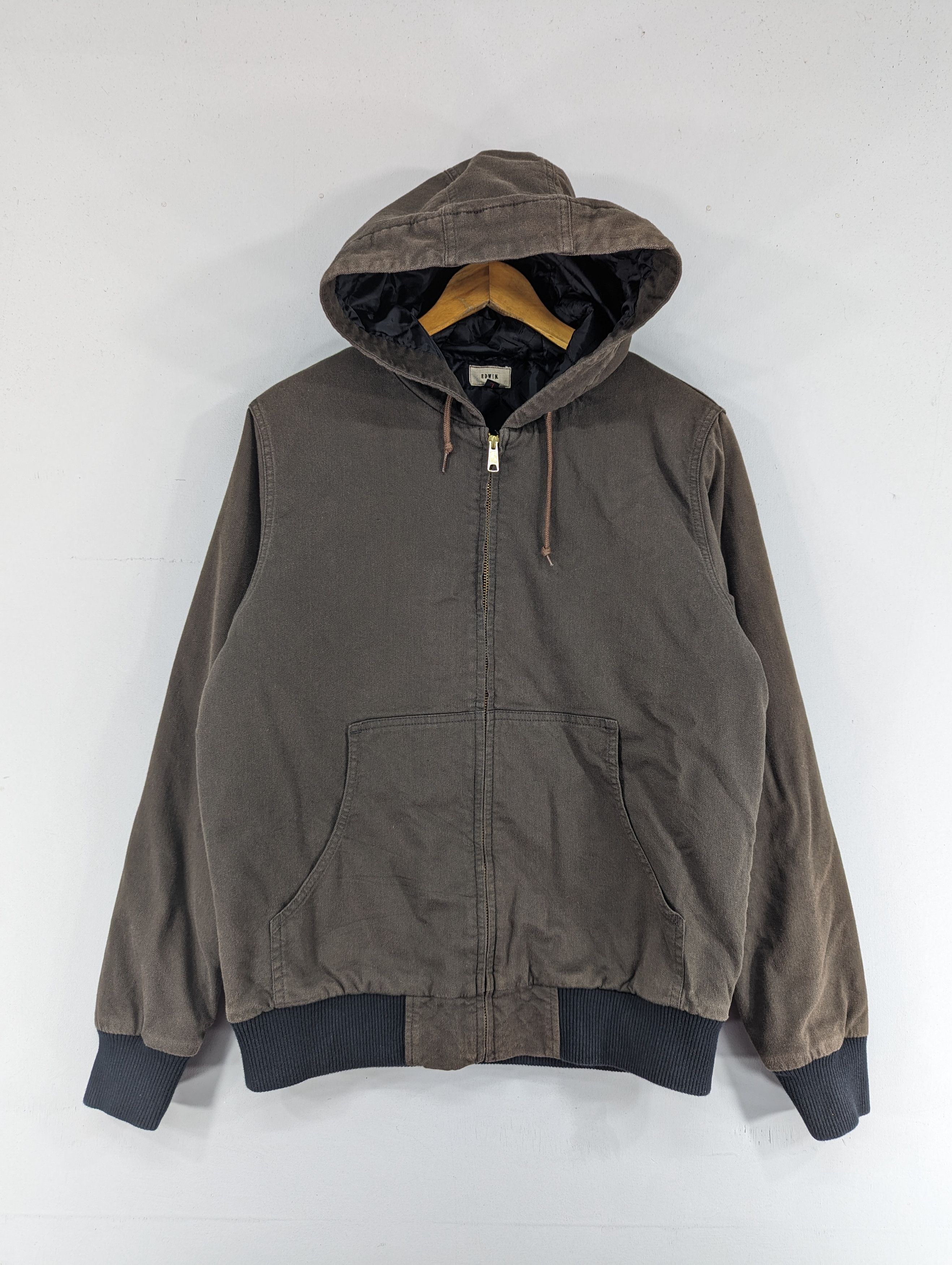 image of Denim Jacket x Edwin Vintage Edwin Sun Faded Zip Hoodie Denim Quilted Jacket, Men's (Size Large)