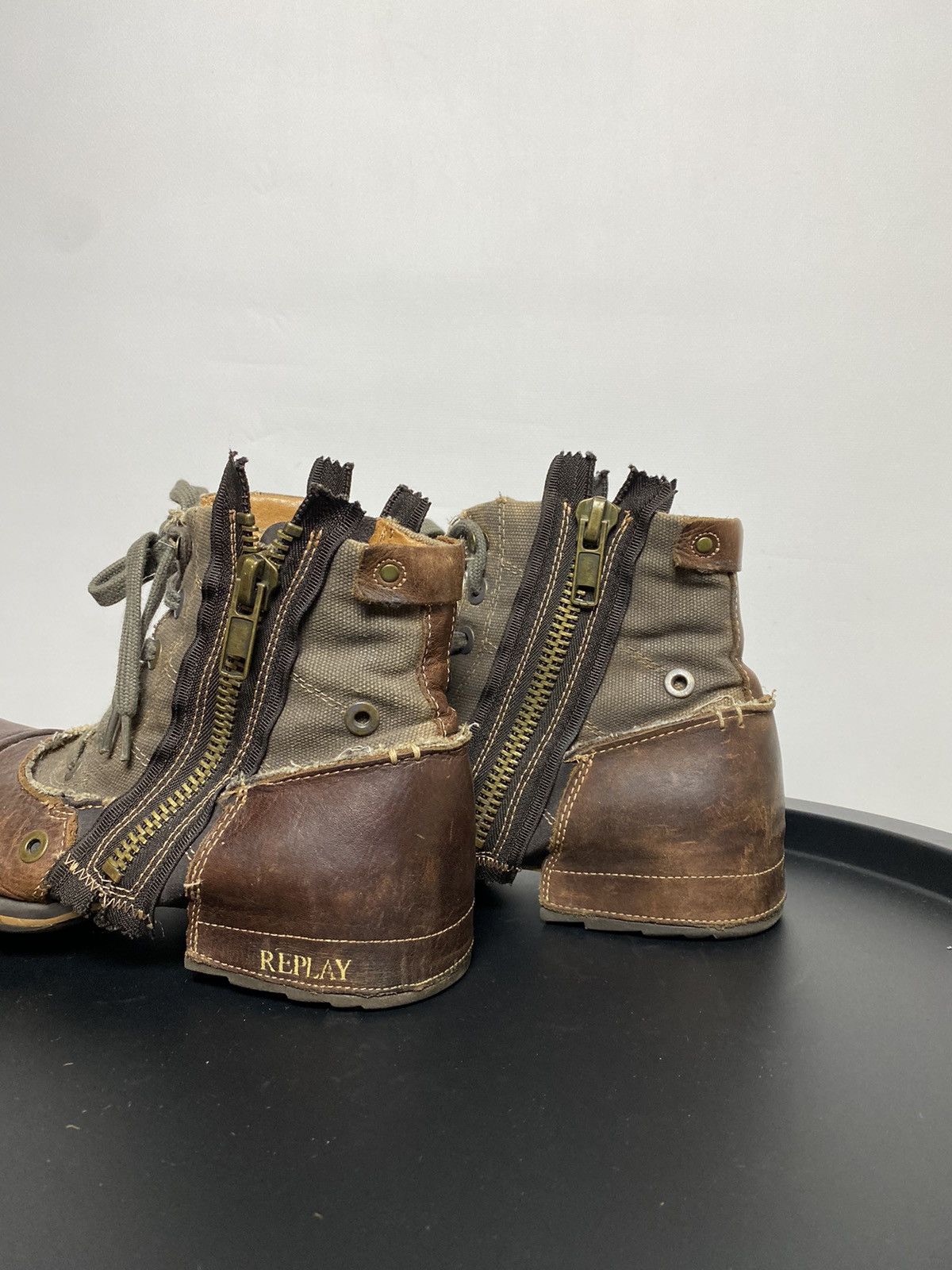 Replay × Vintage Replay Double Zip Distress Leather Boots As98 LGB Rick Vibe Size US 8 / EU 41 - 11 Thumbnail