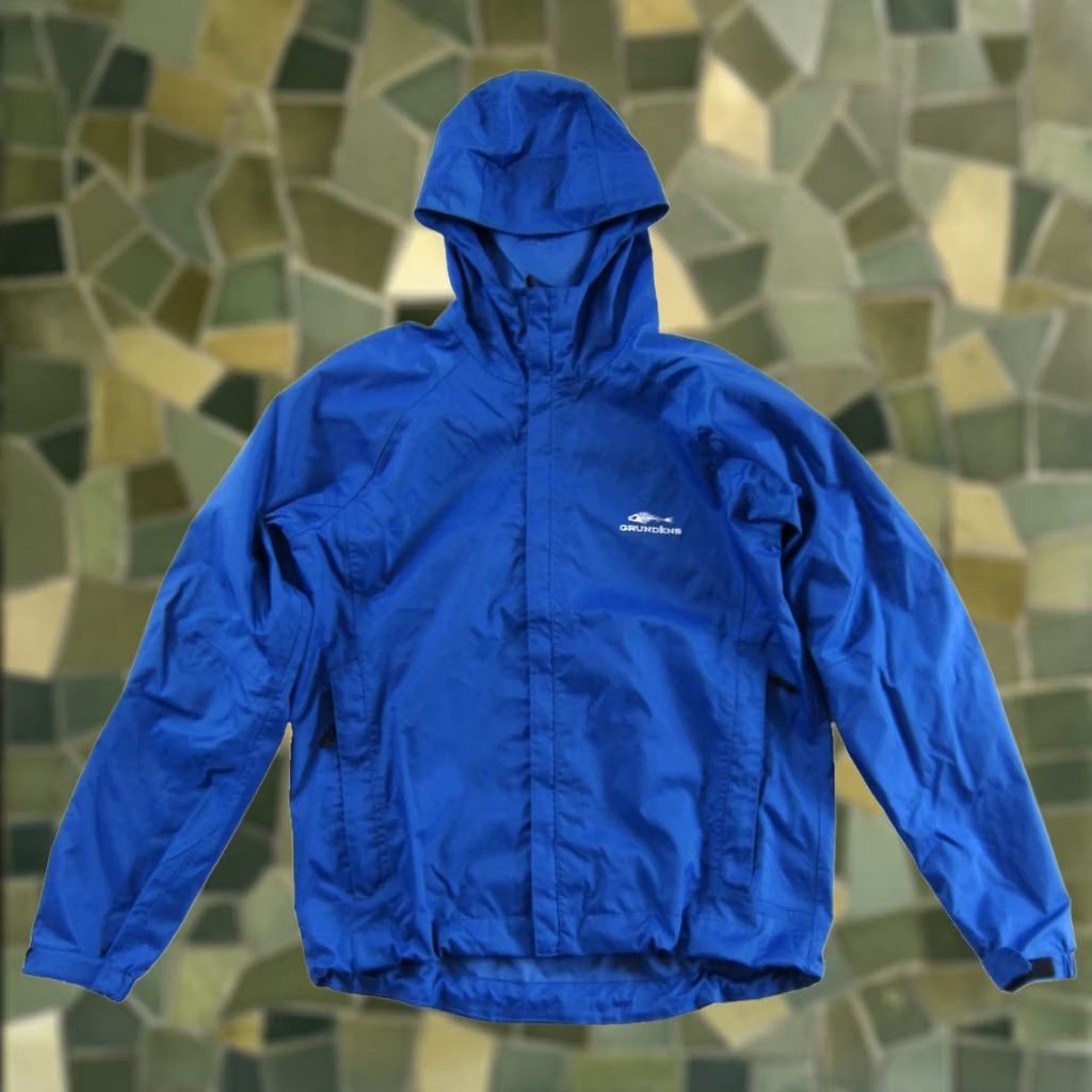 Vintage GRUNDENS 100% Nylon Marine Blue Hooded Full Zip Rain Wind Jacket Men Medium Size US M / EU 48-50 / 2 - 1 Thumbnail