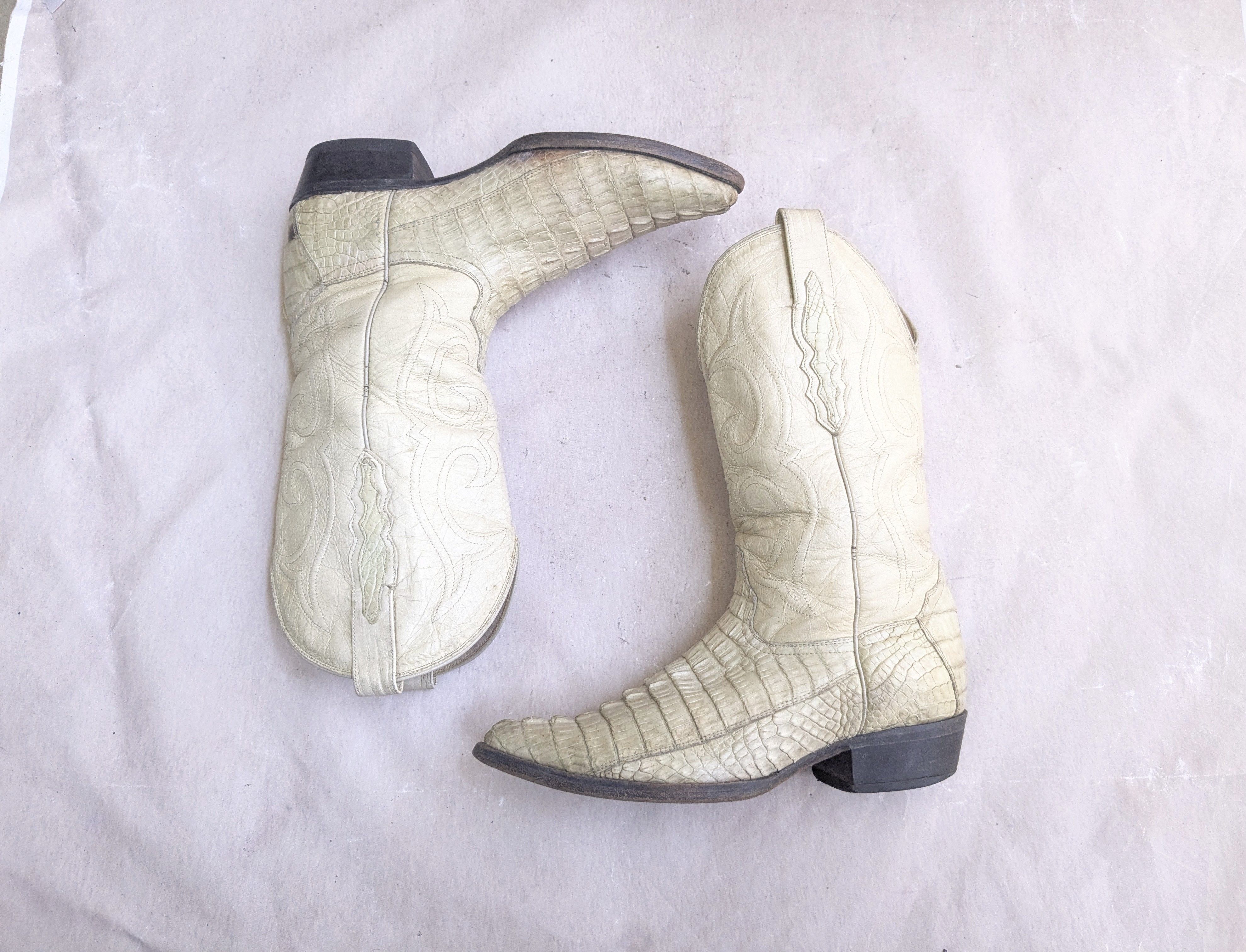 Genuine Leather Vintage Cowboy Boots Crocodile White 8.5 Leather Size US 8.5 / EU 41-42 - 1 Thumbnail