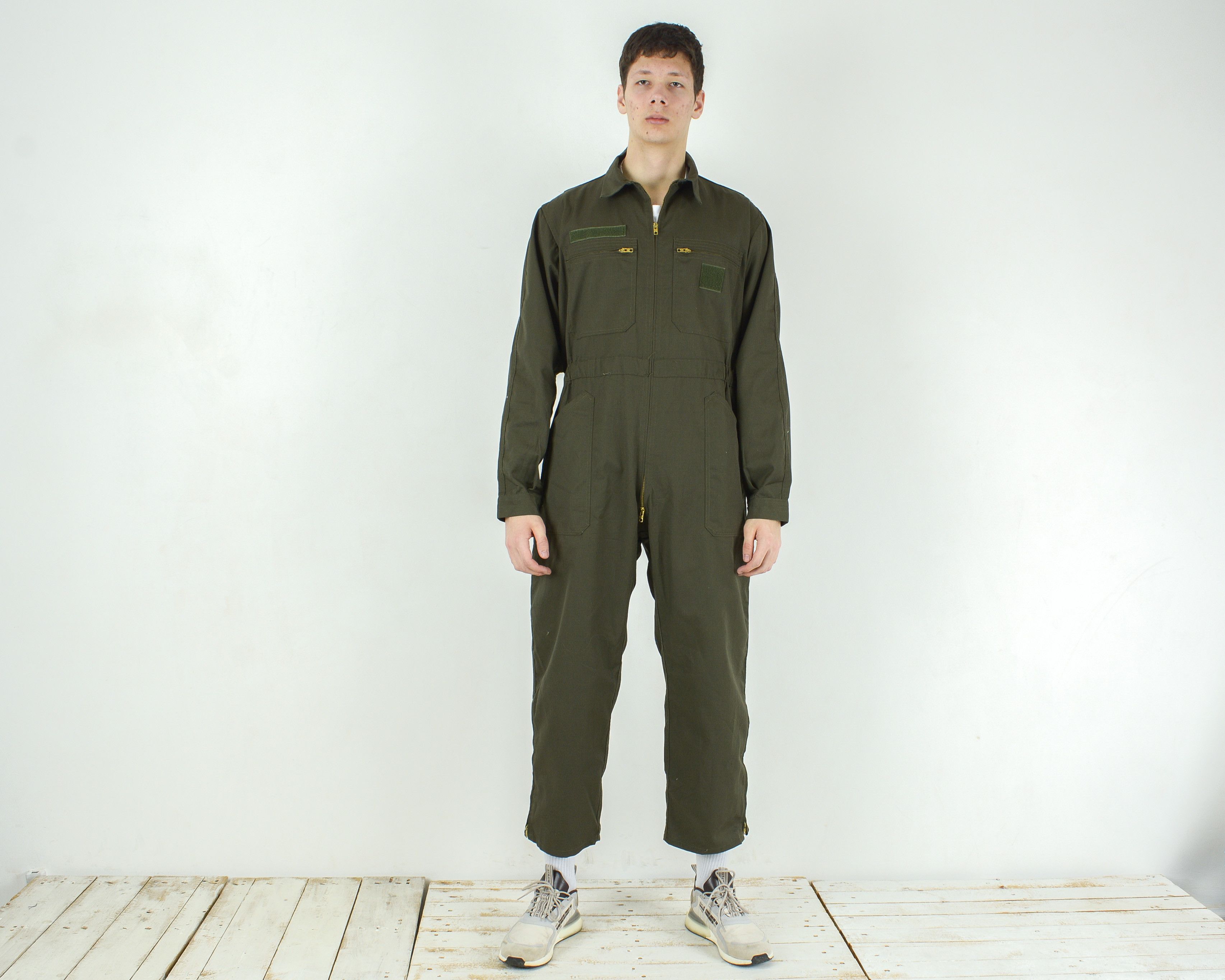 image of Vintage French Boilersuit Men L/xl Coveralls Made In France Jumpsuit in Khaki (Size 36)