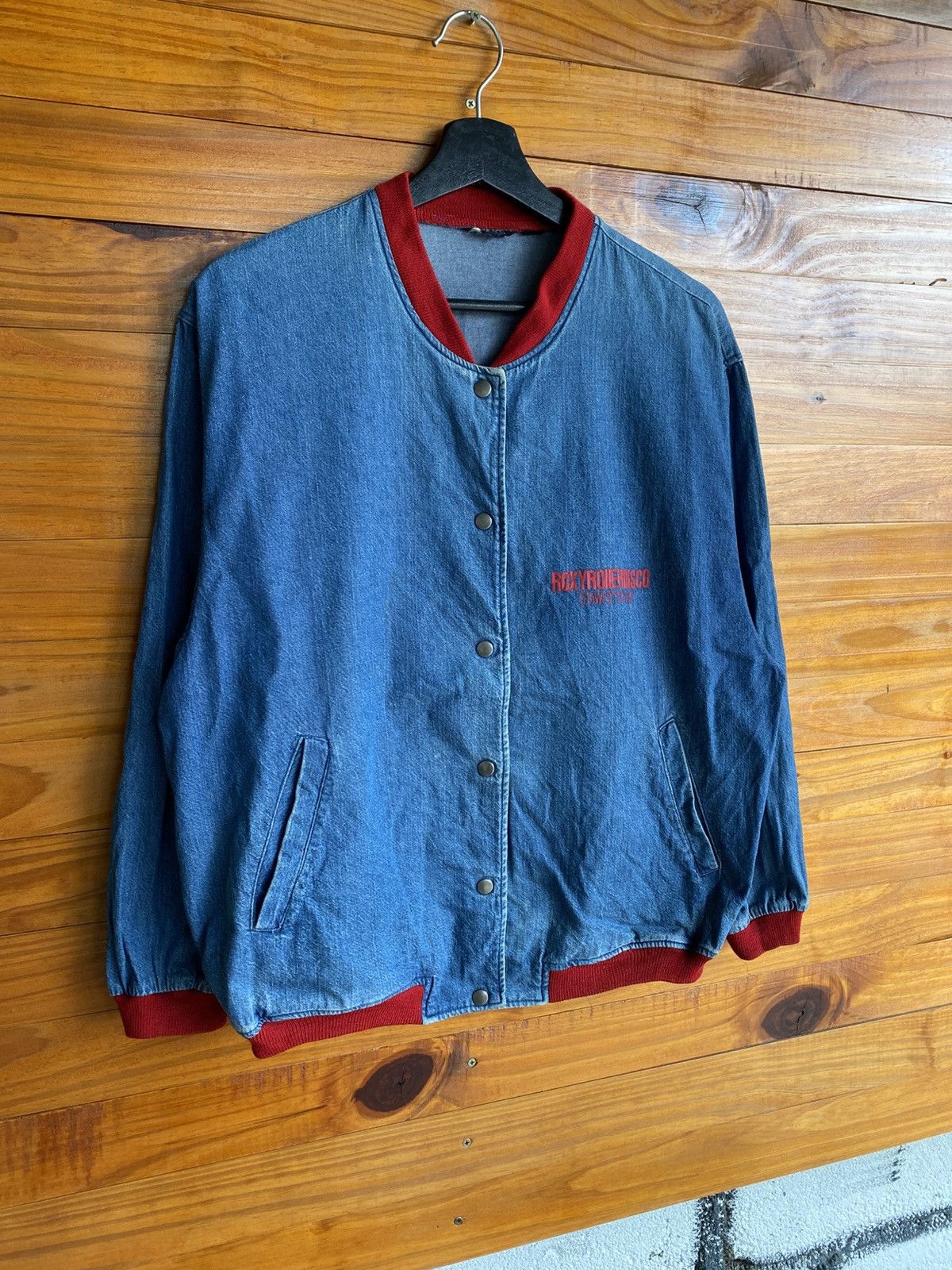 Japanese Brand Vintage Roxy Riders Co Denim Varsity Jacket Blue Red Collar Size US M / EU 48-50 / 2 - 5 Thumbnail