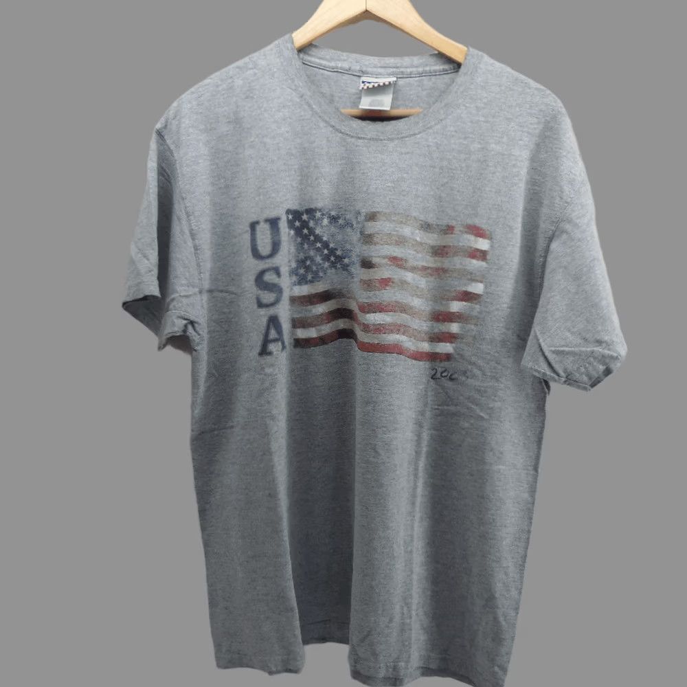 Vintage Sonoma Jeans Company T-Shirt Mens Large Gray 2003 American Usa Flag Mens in Black, Men's