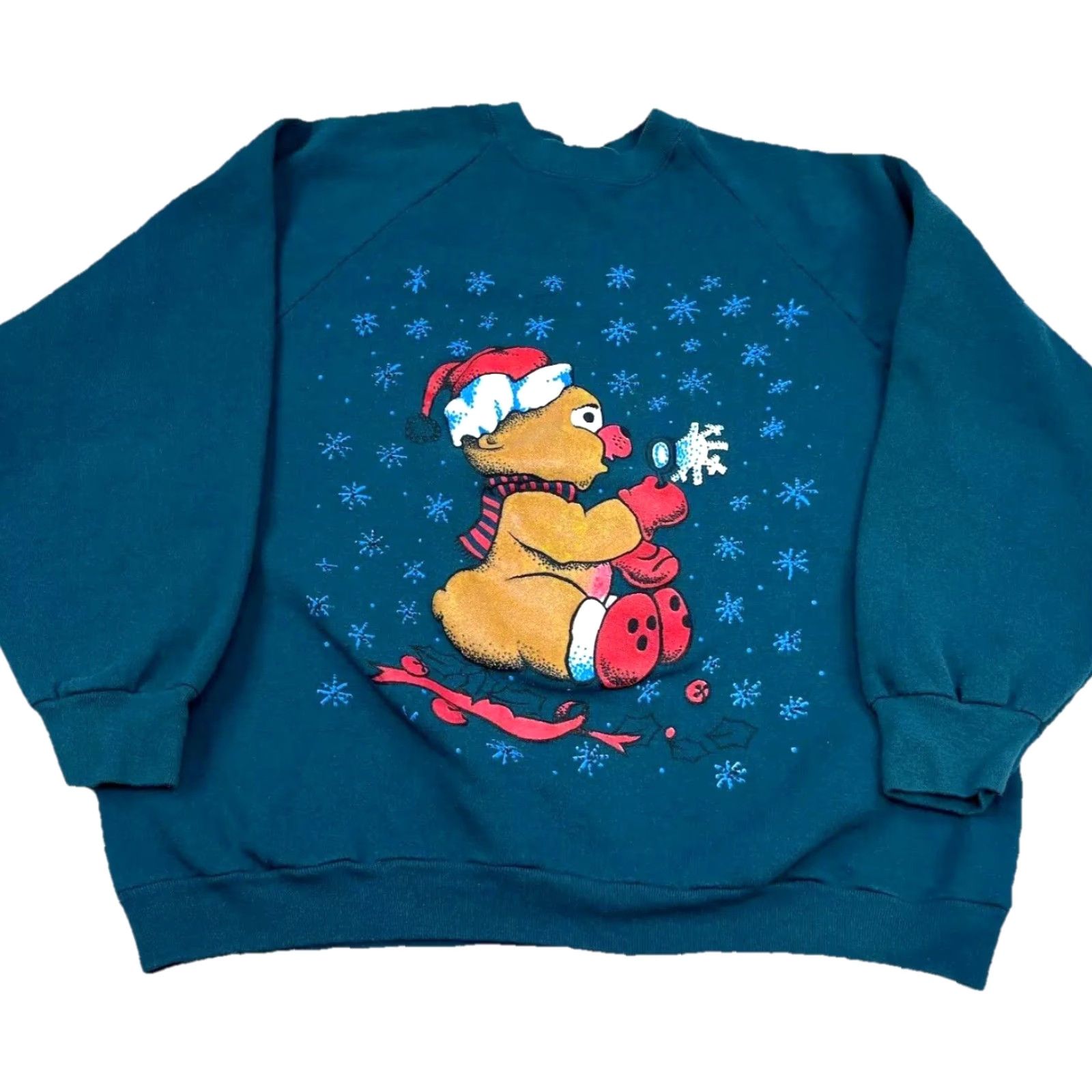 Fruit Of The Loom VINTAGE Fruit of the Loom Christmas Sweater Women XL Green Crew Neck Sweatshirt USA 90s Bear 50/50 Size XL / US 12-14 / IT 48-50 - 2 Thumbnail
