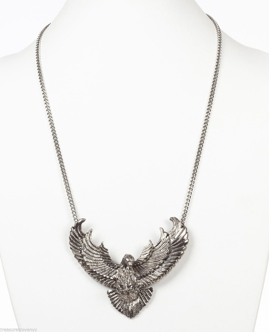 Designer Eagle Necklace White Brass Plated in Silver Alberto Juan Size ONE SIZE - 2 Thumbnail
