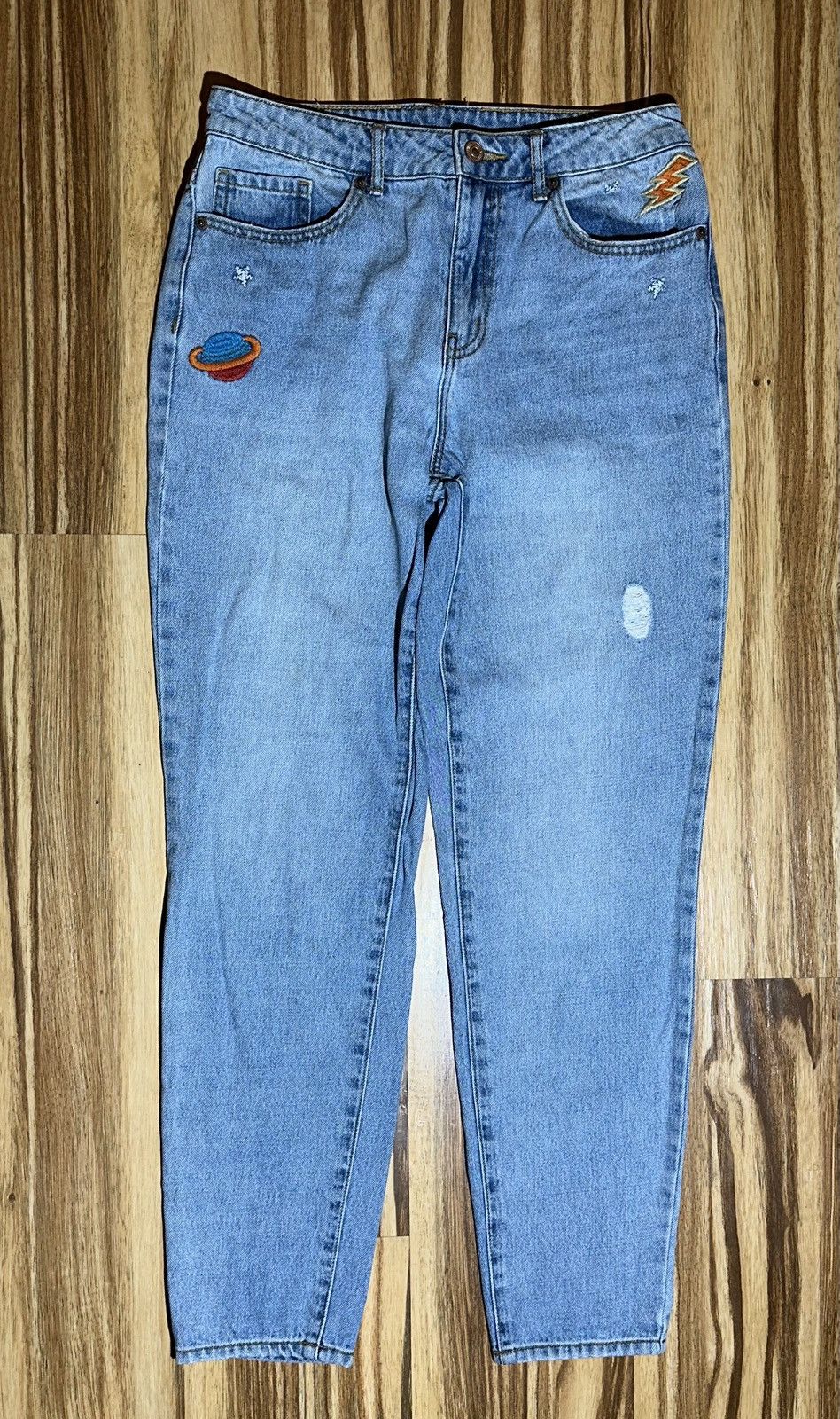 Forever 21 Alien Embroidered Blue Jeans with Patches By Forever 21 Size 34" / US 12 / IT 48 - 2 Thumbnail
