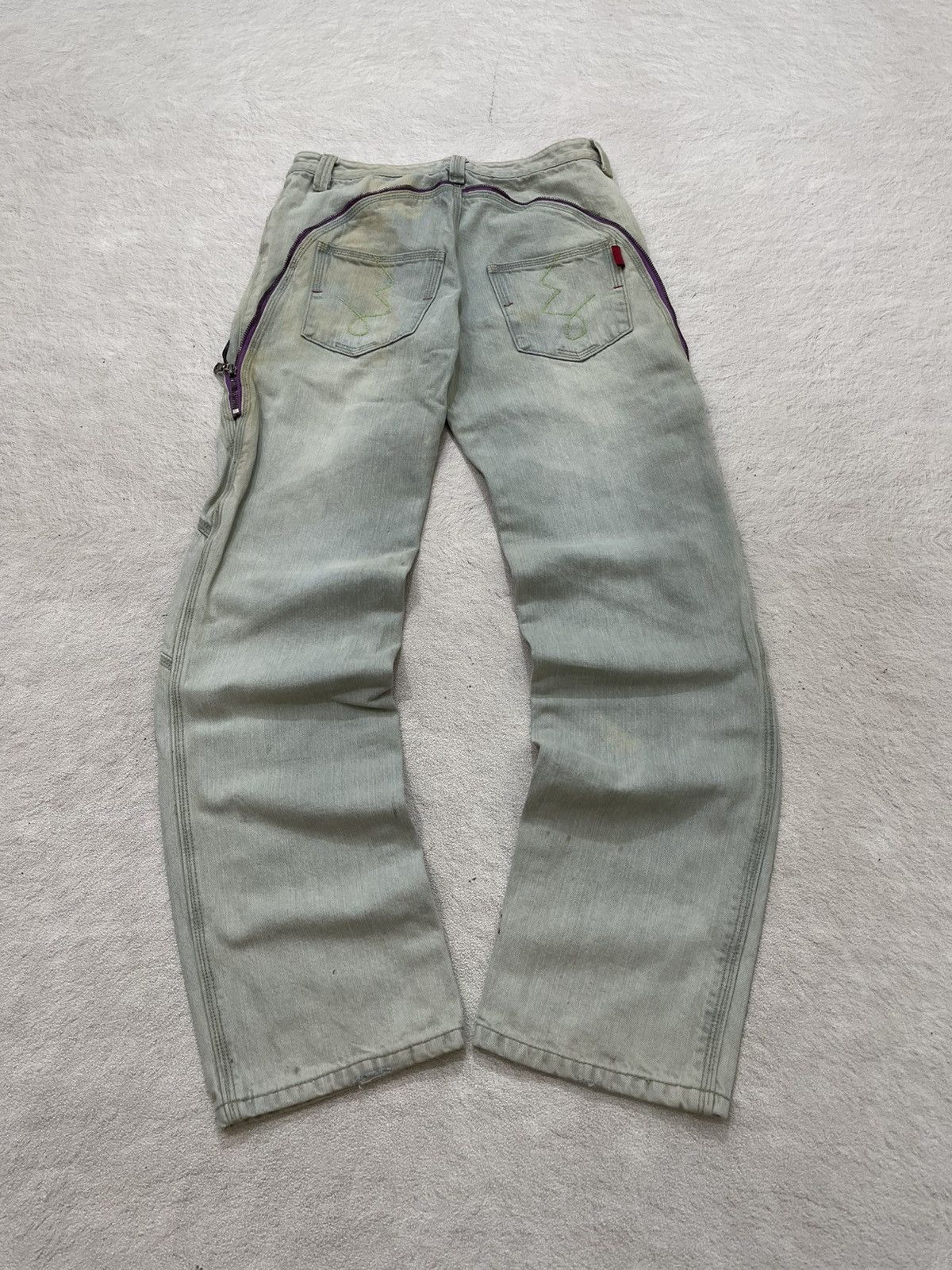 Japanese Brand 00s Shuihetian Light Wash Utility Denim Pants Purple Zipper Size US 28 / EU 44 - 8 Thumbnail