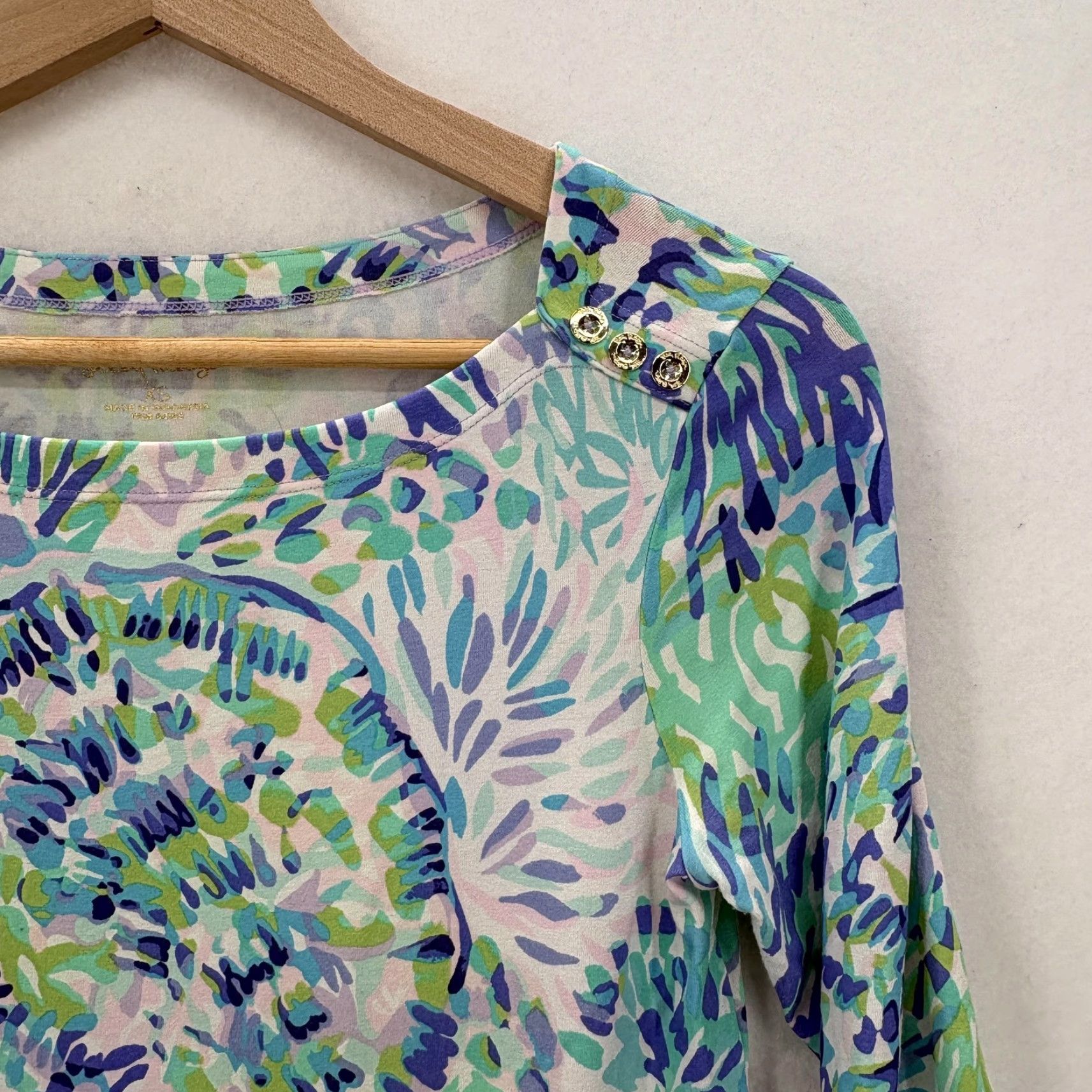 Lilly Pulitzer Lilly Pulitzer Dress Womens XS Blue Green Floral 3/4 Sleeve Shift Preppy Sophie Size XS / US 0-2 / IT 36-38 - 2 Thumbnail