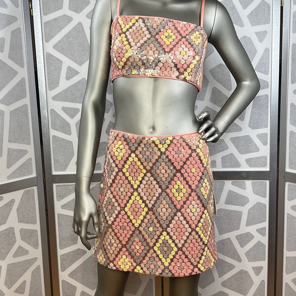 CAROLINE CONSTAS Caroline Constas Sequined Cropped Top and Mini Skirt Set NWT 6 Size M / US 6-8 / IT 42-44 - 1 Thumbnail