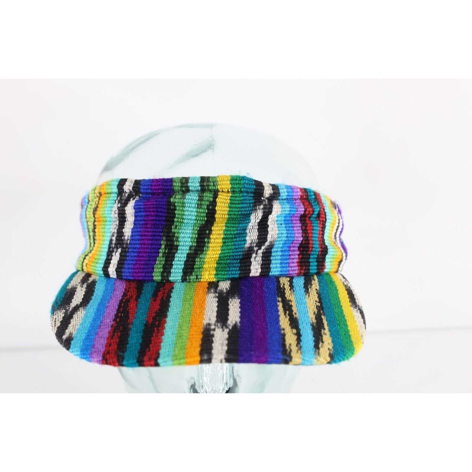 Vintage Vintage 90s Coogi Style Rainbow Striped Knit Stretch Visor Size ONE SIZE - 1 Thumbnail