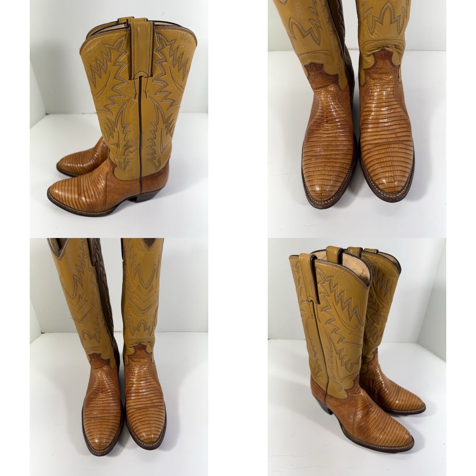 Justin Boots VINTAGE Justin Boots Lizard Boots Women 5 B Butterscotch Brown Western USA 4557 Size US 5 / IT 35 - 10 Thumbnail