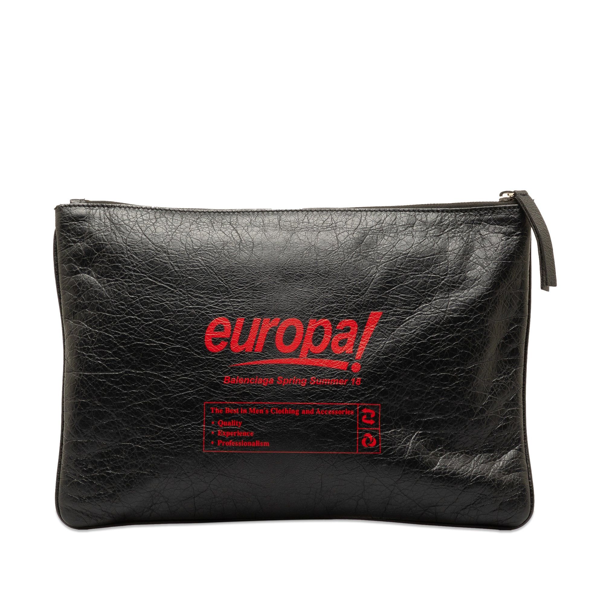 image of Balenciaga Europa Leather Pouch Clutch Bag in Black, Women's