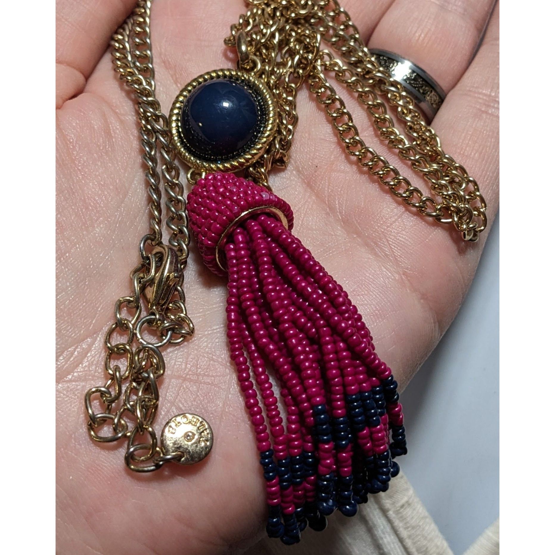 Talbots Talbots Pink And Blue Beaded Tassel Necklace Size ONE SIZE - 9 Thumbnail