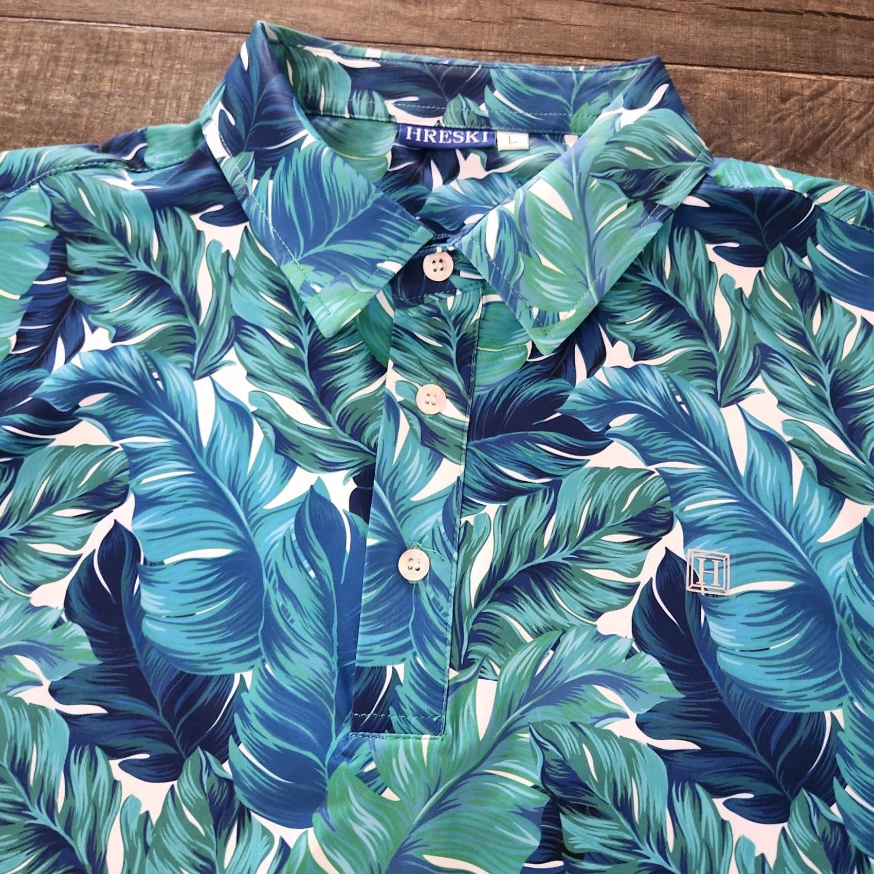 Vintage Hreski Polo Shirt Mens Large Blue Floral Palm AOP Golf Performance Size US L / EU 52-54 / 3 - 2 Thumbnail
