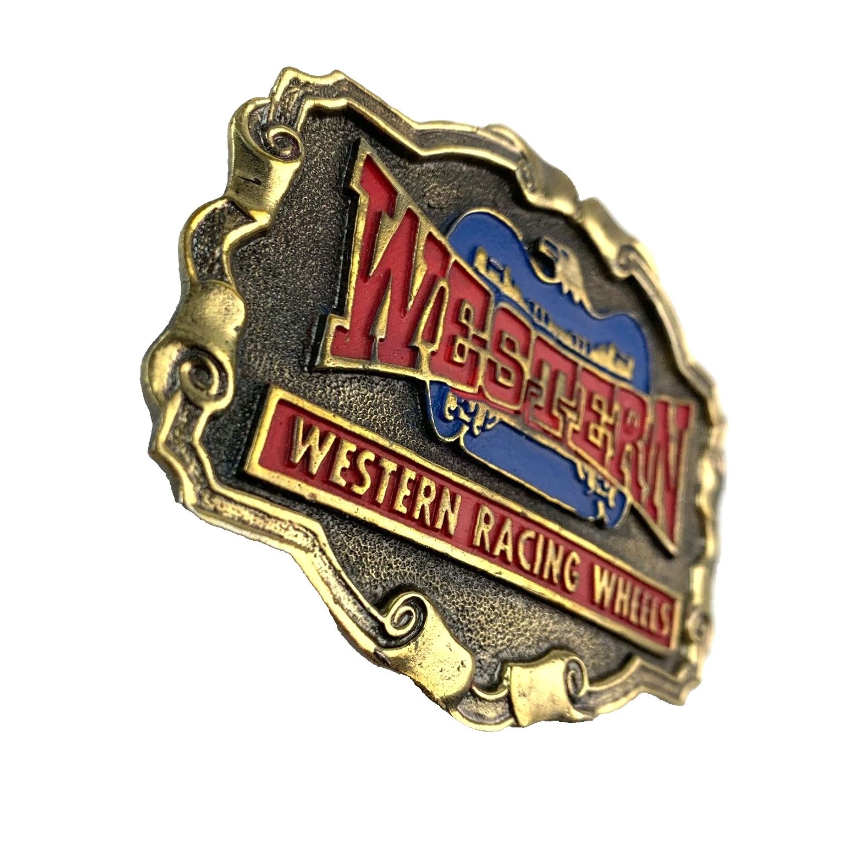Vintage VINTAGE Western Racing Wheels Ornate Eagle Metal Belt Buckle Belt Buckle Men Women Adults Unisex Silver 1980s Size ONE SIZE - 2 Thumbnail